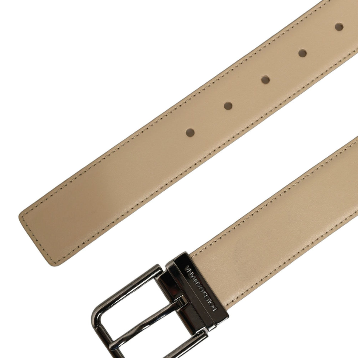 Dolce & Gabbana Beige Leather Silver Tone Metal Buckle Belt