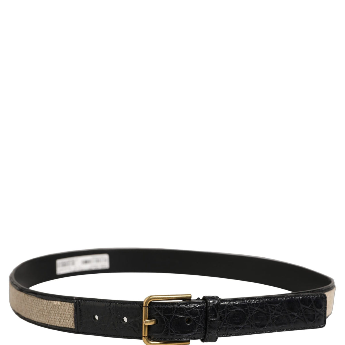 Dolce & Gabbana Beige Black Woven Leather Metal Buckle Belt