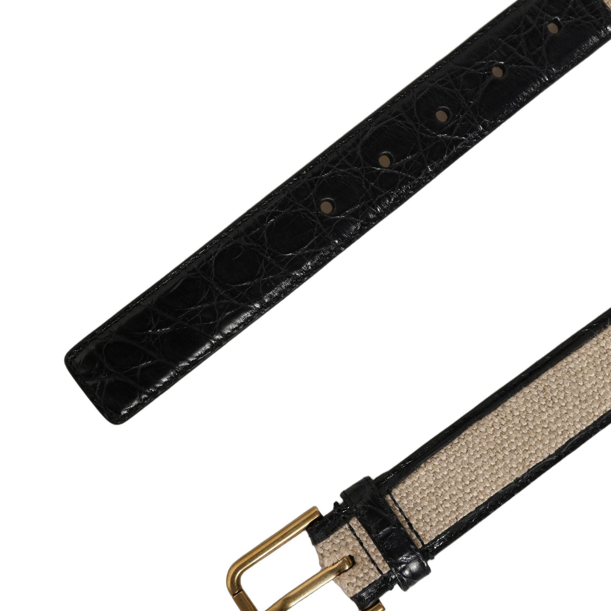Dolce & Gabbana Beige Black Woven Leather Metal Buckle Belt