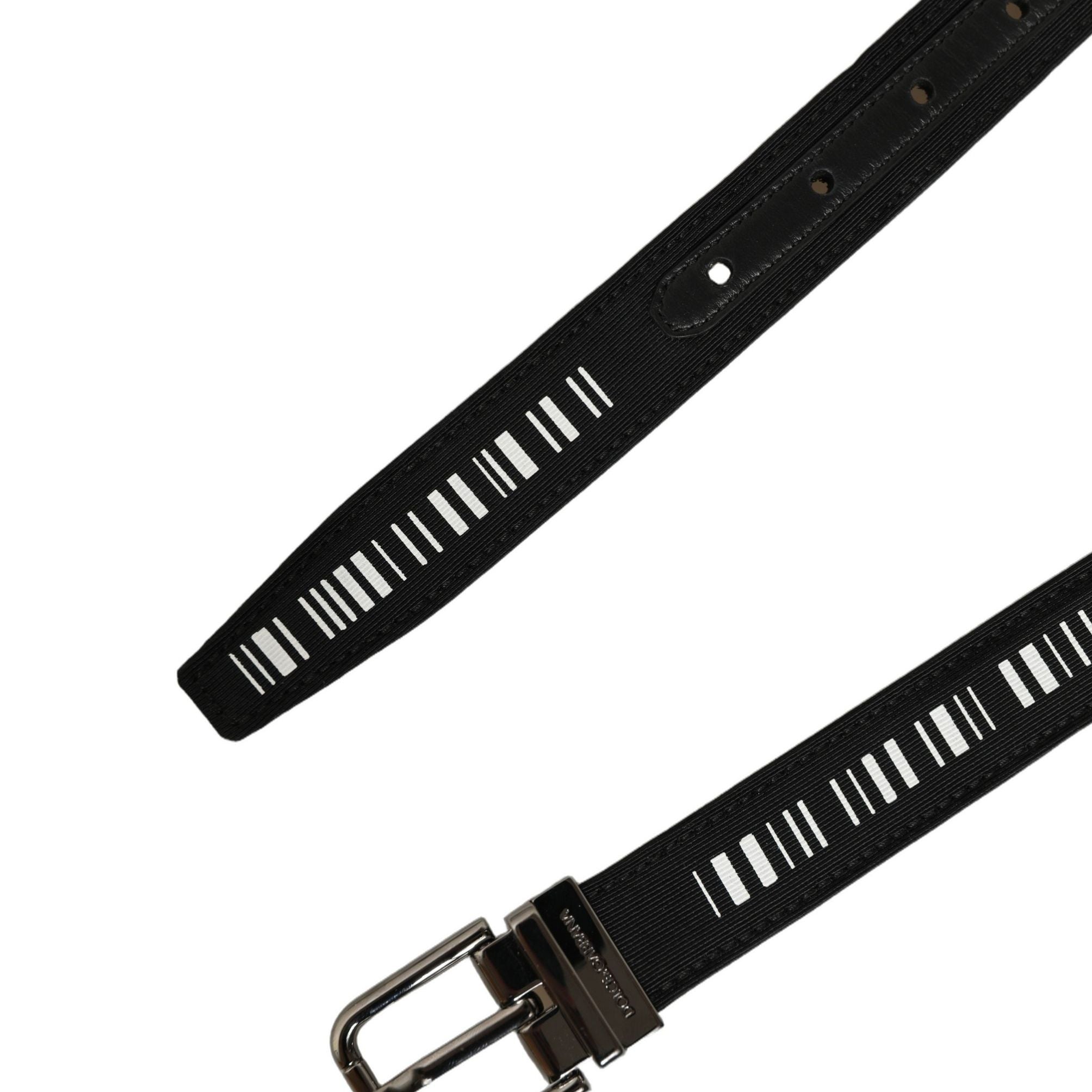 Dolce & Gabbana Black Fabric Leather Barcode Silver Buckle Belt