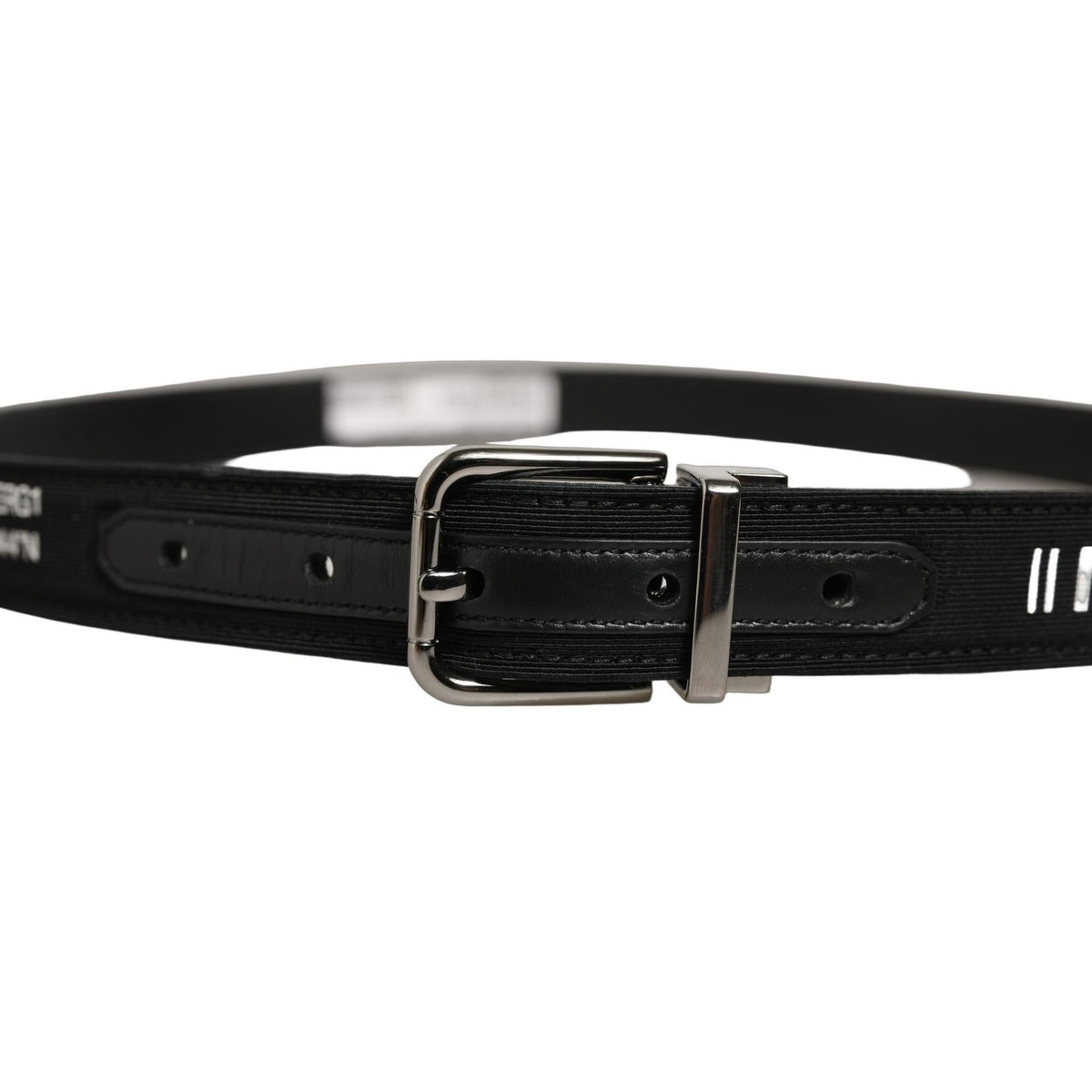 Dolce & Gabbana Black Fabric Leather Barcode Silver Buckle Belt