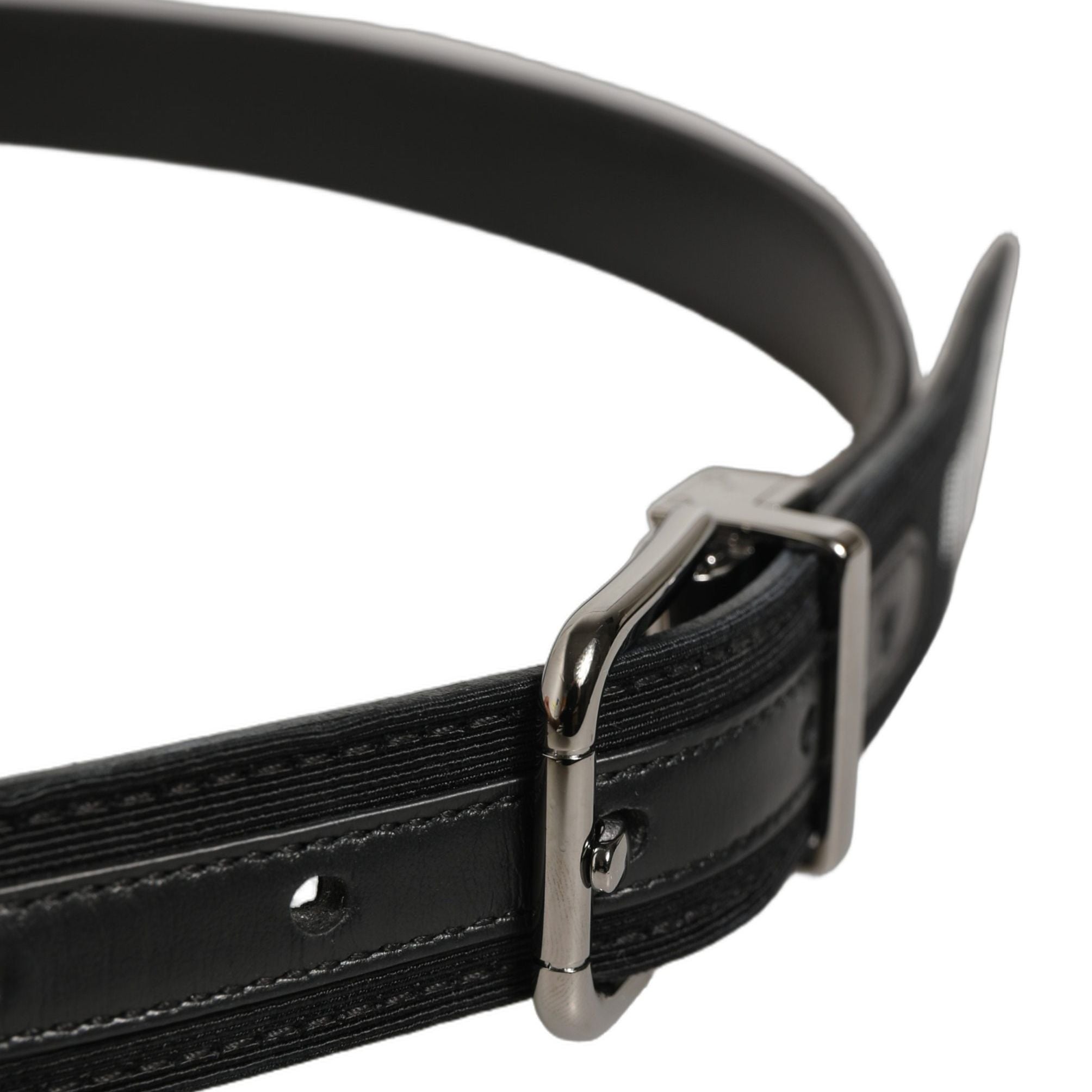 Dolce & Gabbana Black Fabric Leather Barcode Silver Buckle Belt