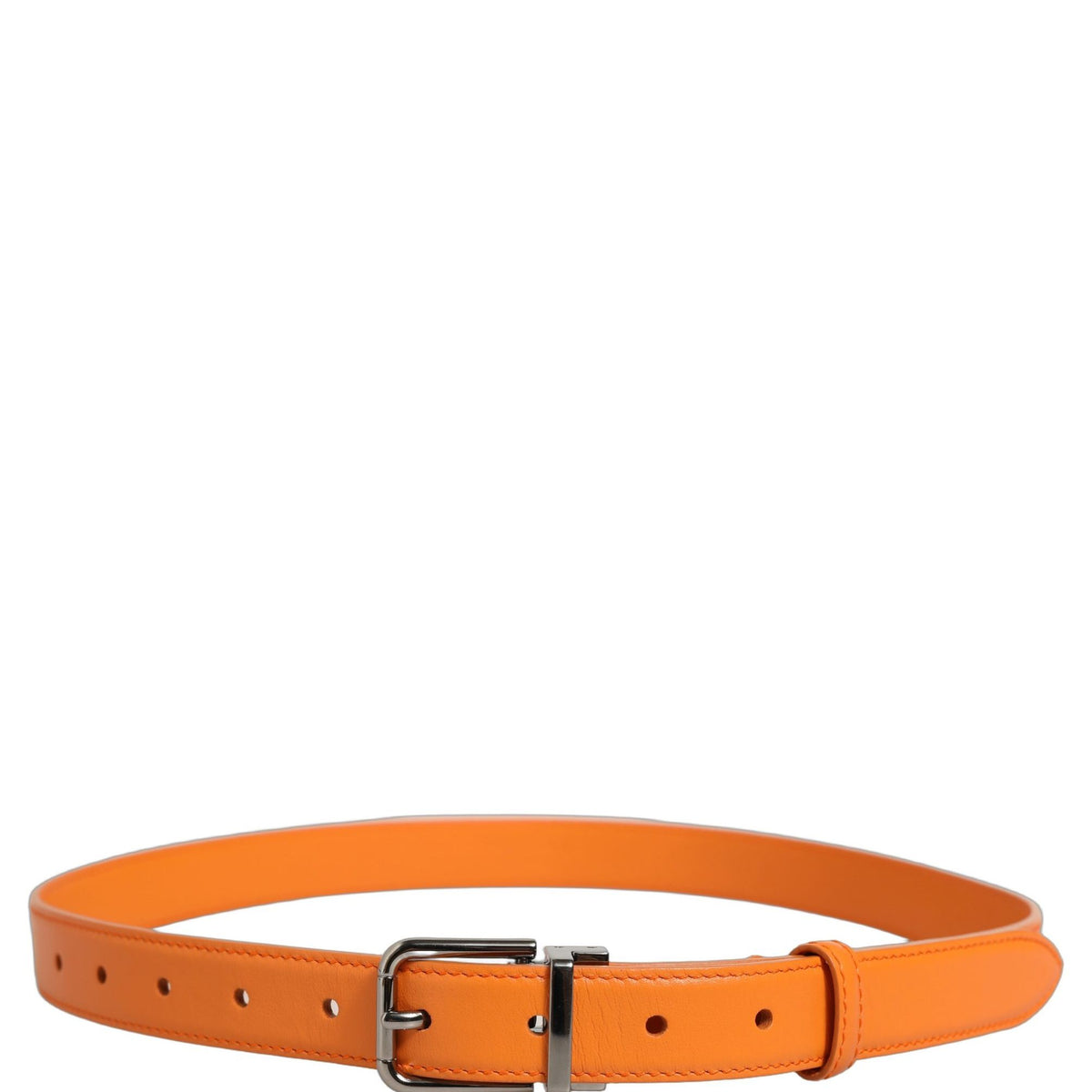 Dolce & Gabbana Orange Leather Silver Tone Metal Buckle Belt