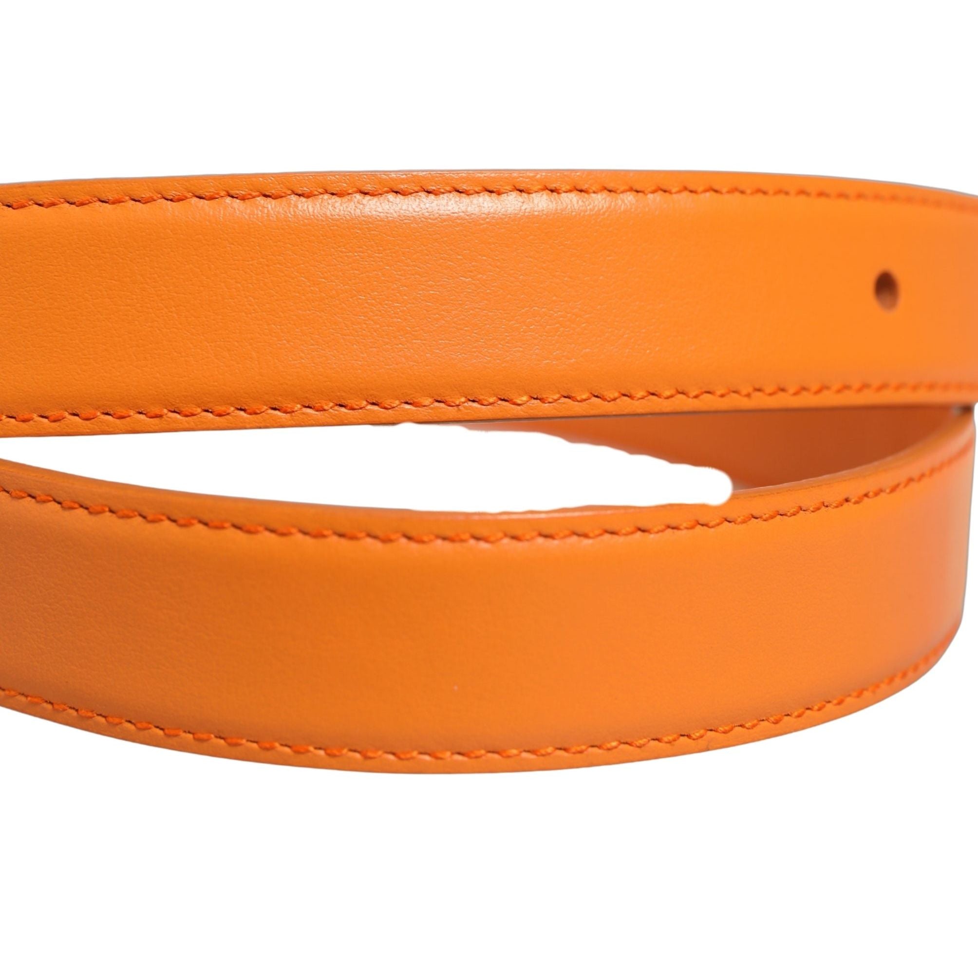 Dolce & Gabbana Orange Leather Silver Tone Metal Buckle Belt