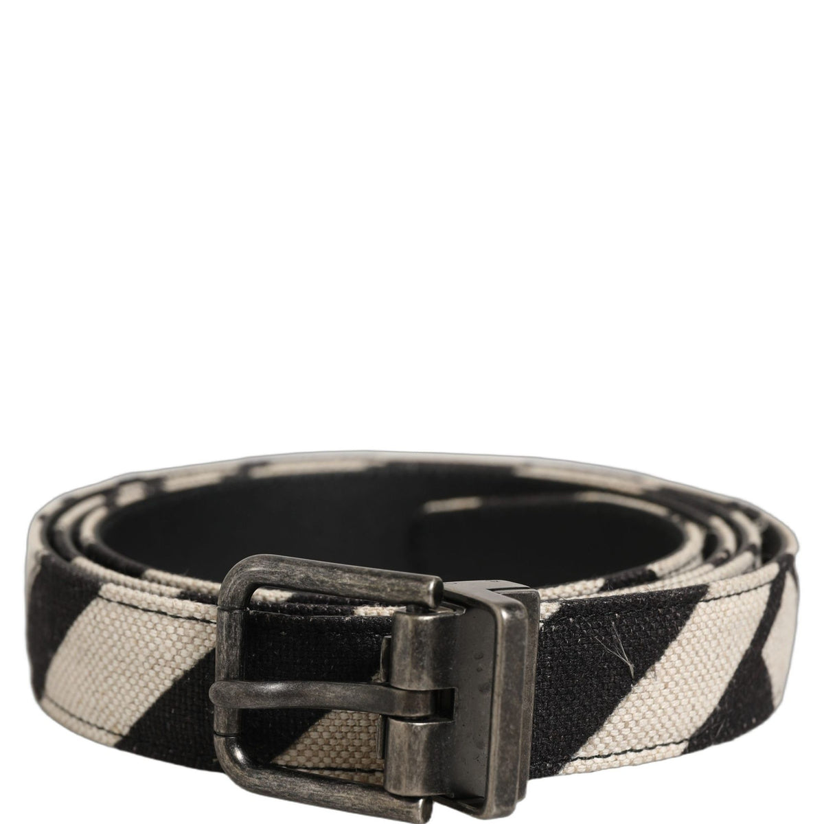 Dolce & Gabbana Black Ivory Silver Tone Metal Buckle Belt