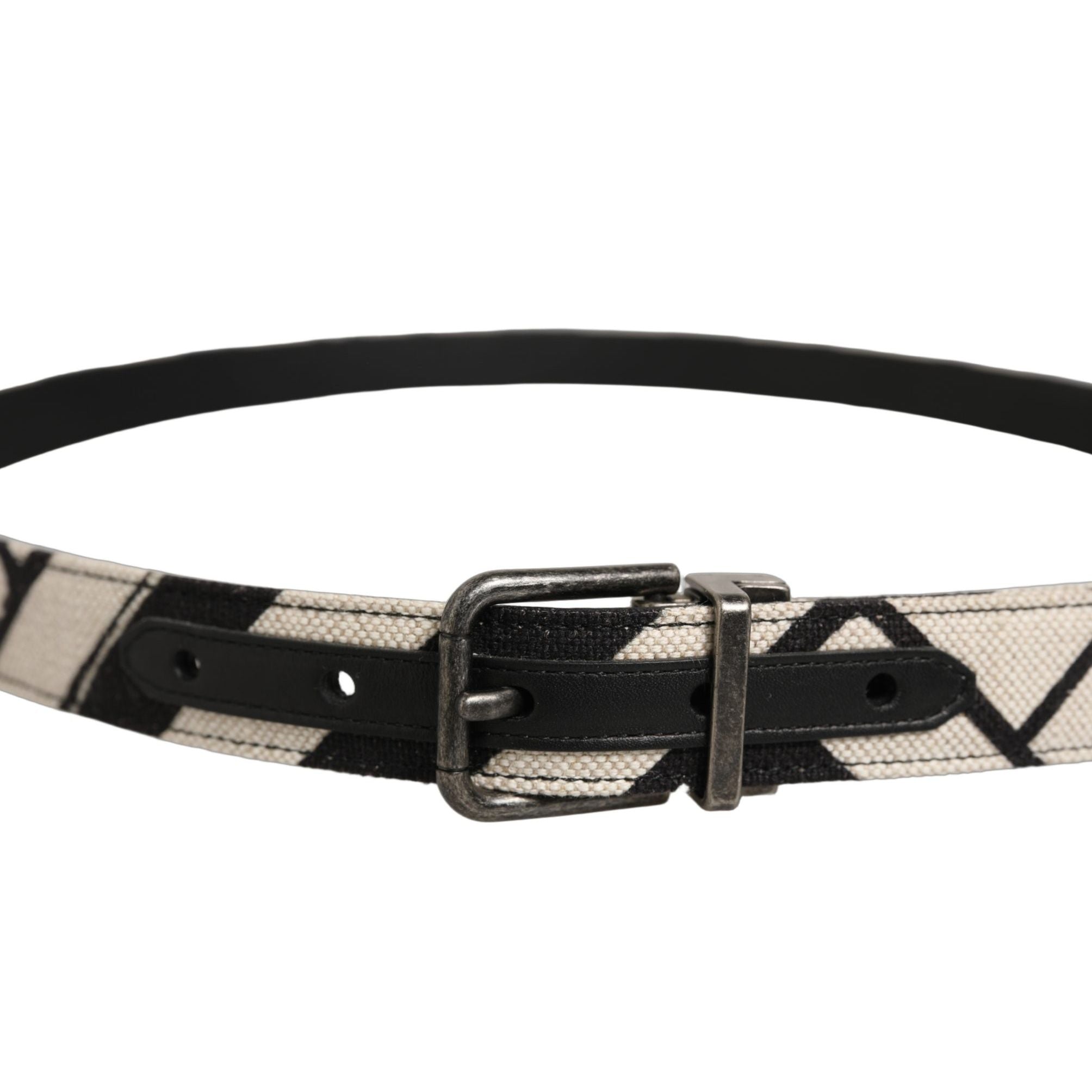 Dolce & Gabbana Black Ivory Silver Tone Metal Buckle Belt