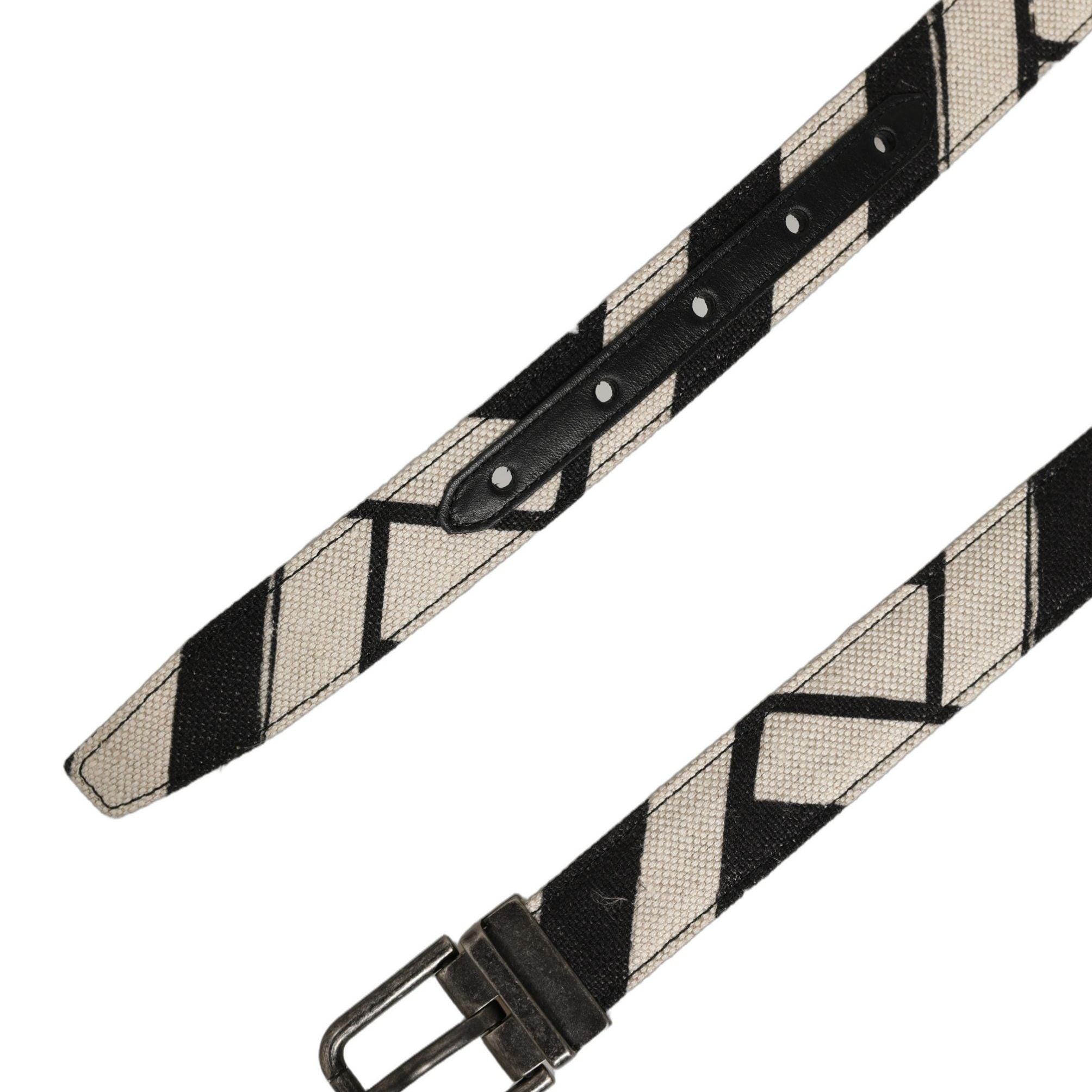 Dolce & Gabbana Black Ivory Silver Tone Metal Buckle Belt