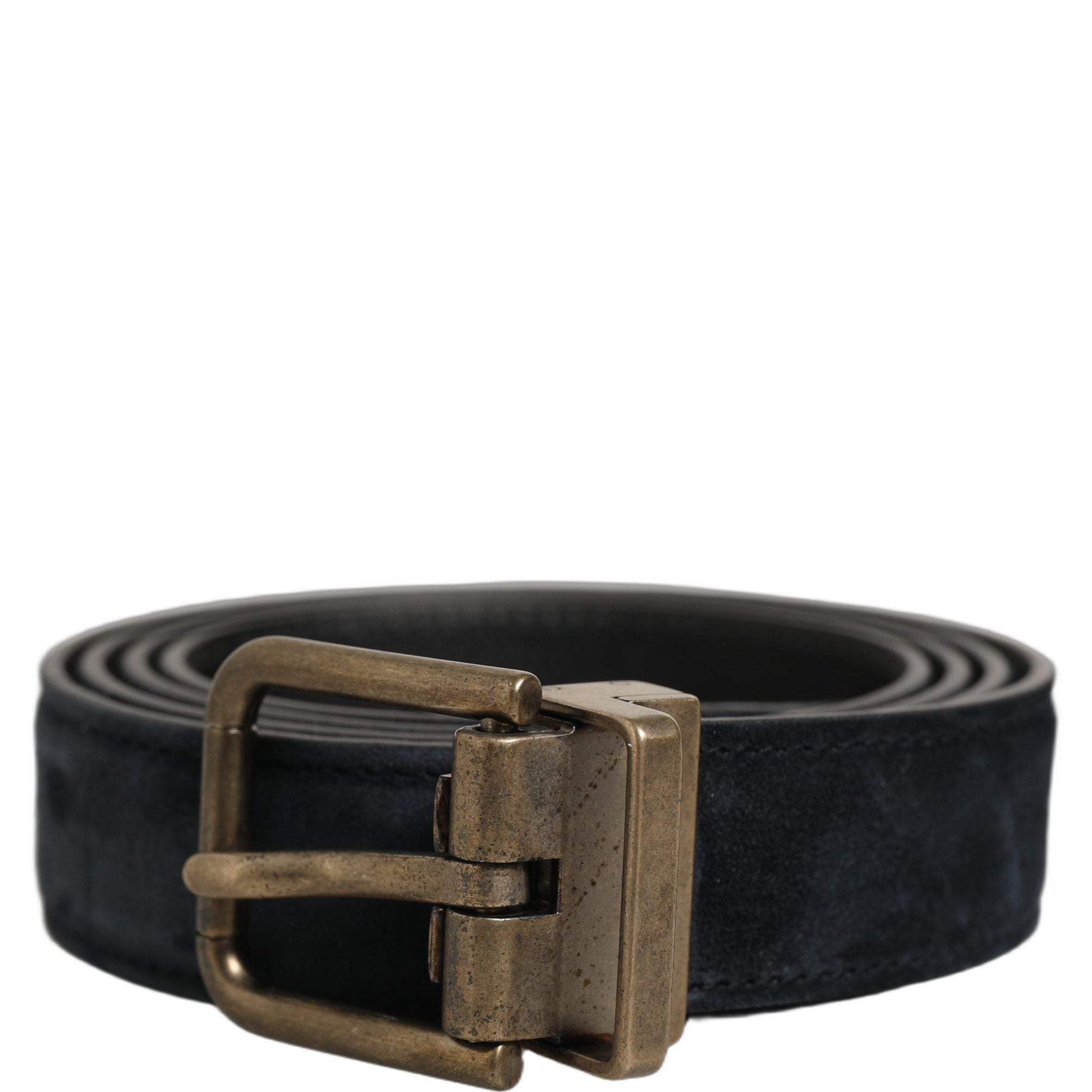 Dolce & Gabbana Men Black Leather Gold Tone Metal Buckle Belt