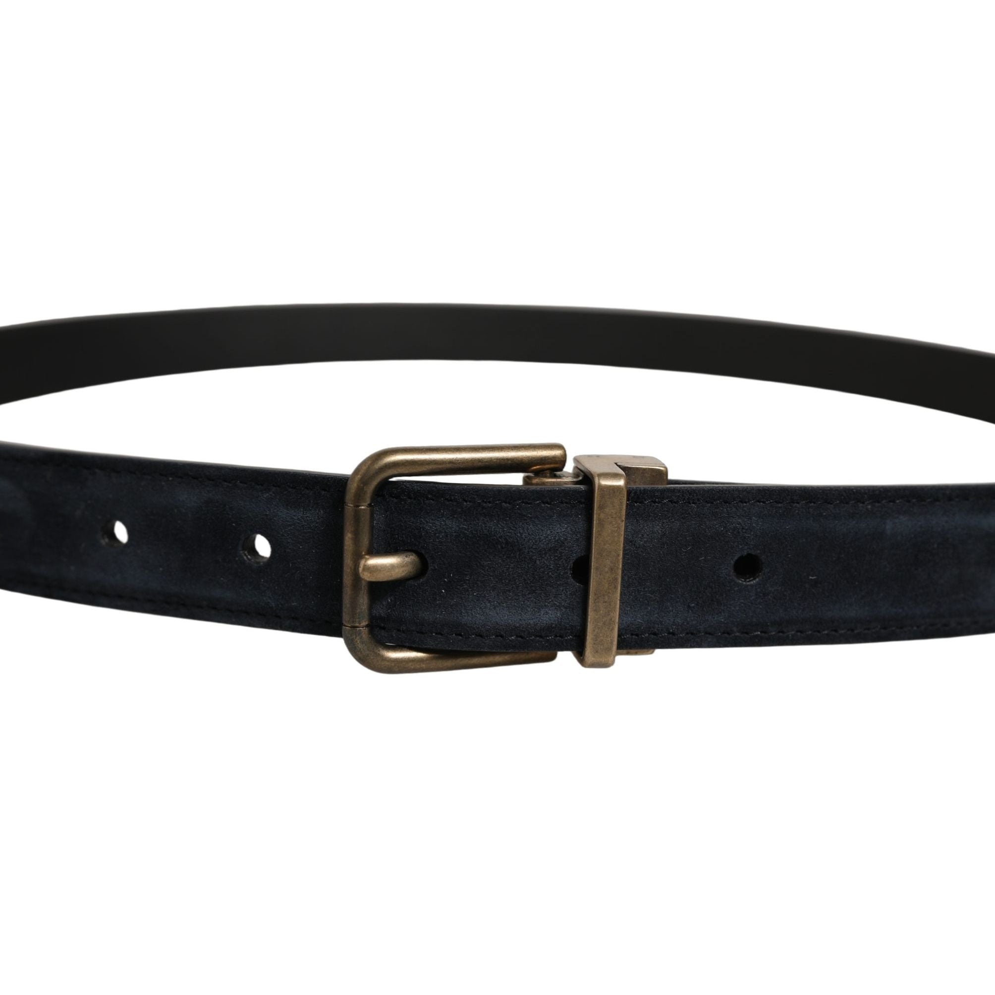 Dolce & Gabbana Men Black Leather Gold Tone Metal Buckle Belt