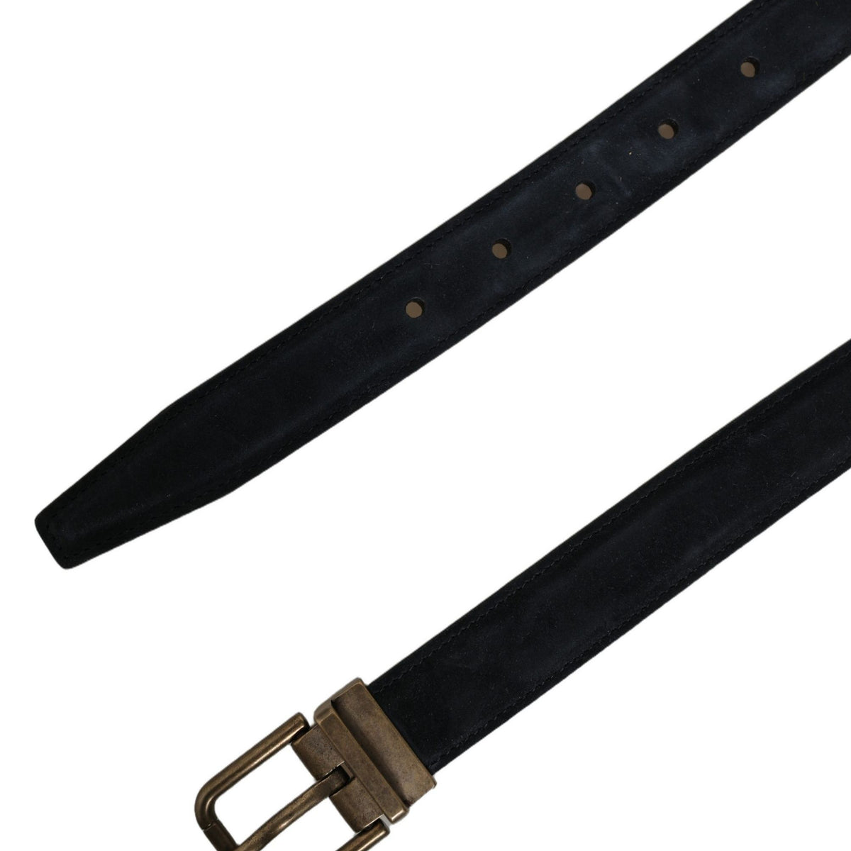 Dolce & Gabbana Men Black Leather Gold Tone Metal Buckle Belt