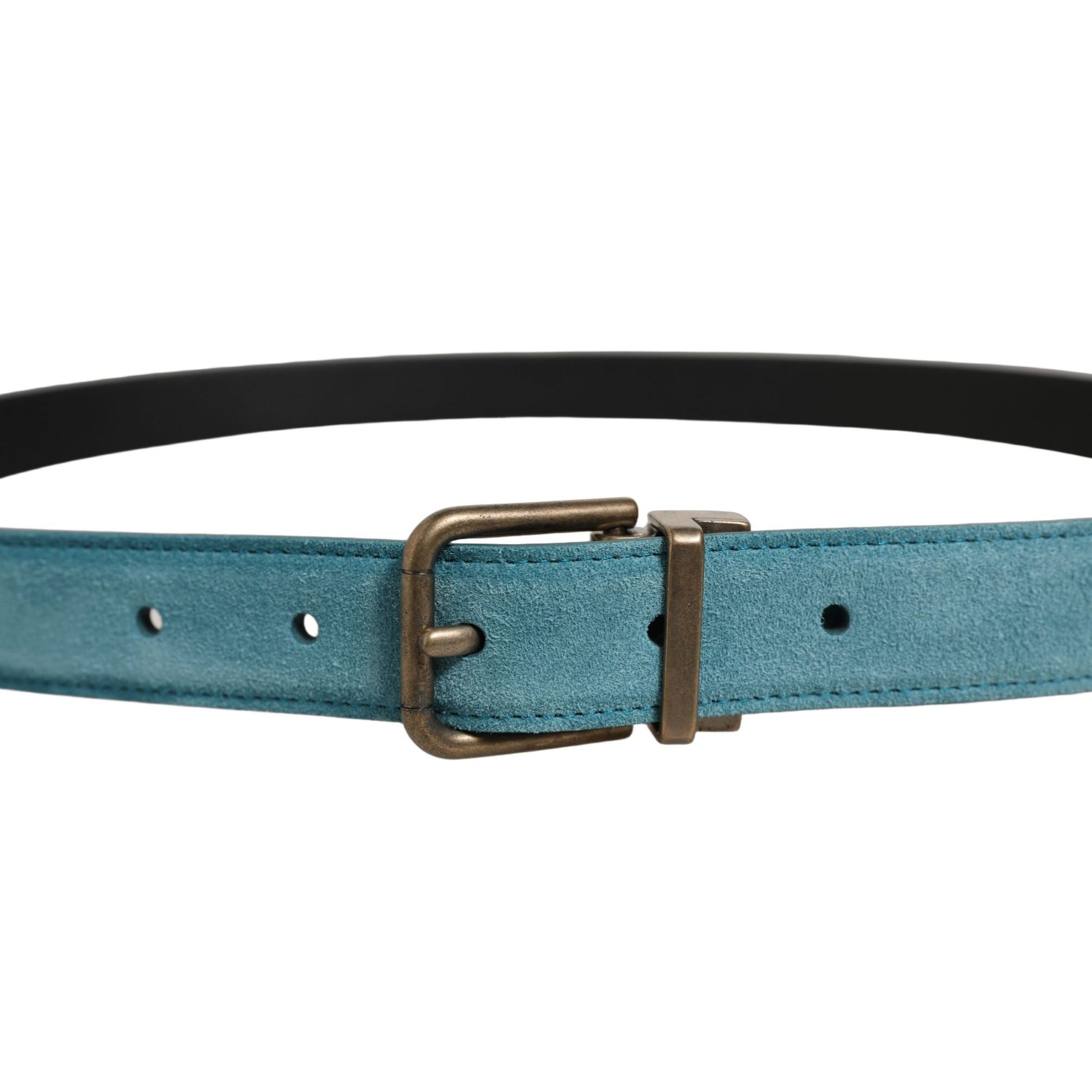 Dolce & Gabbana Men Blue Suede Gold Tone Metal Buckle Belt