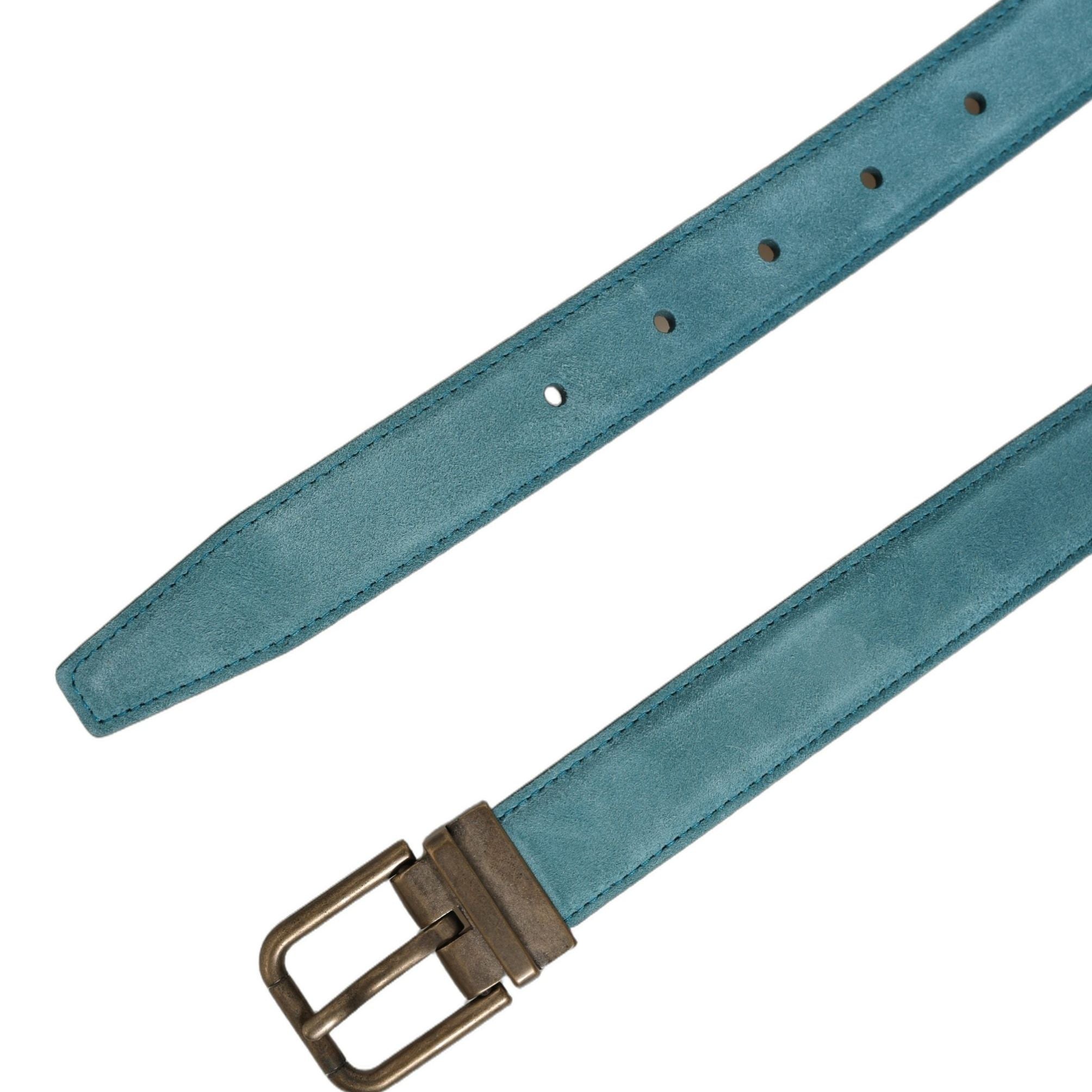Dolce & Gabbana Men Blue Suede Gold Tone Metal Buckle Belt