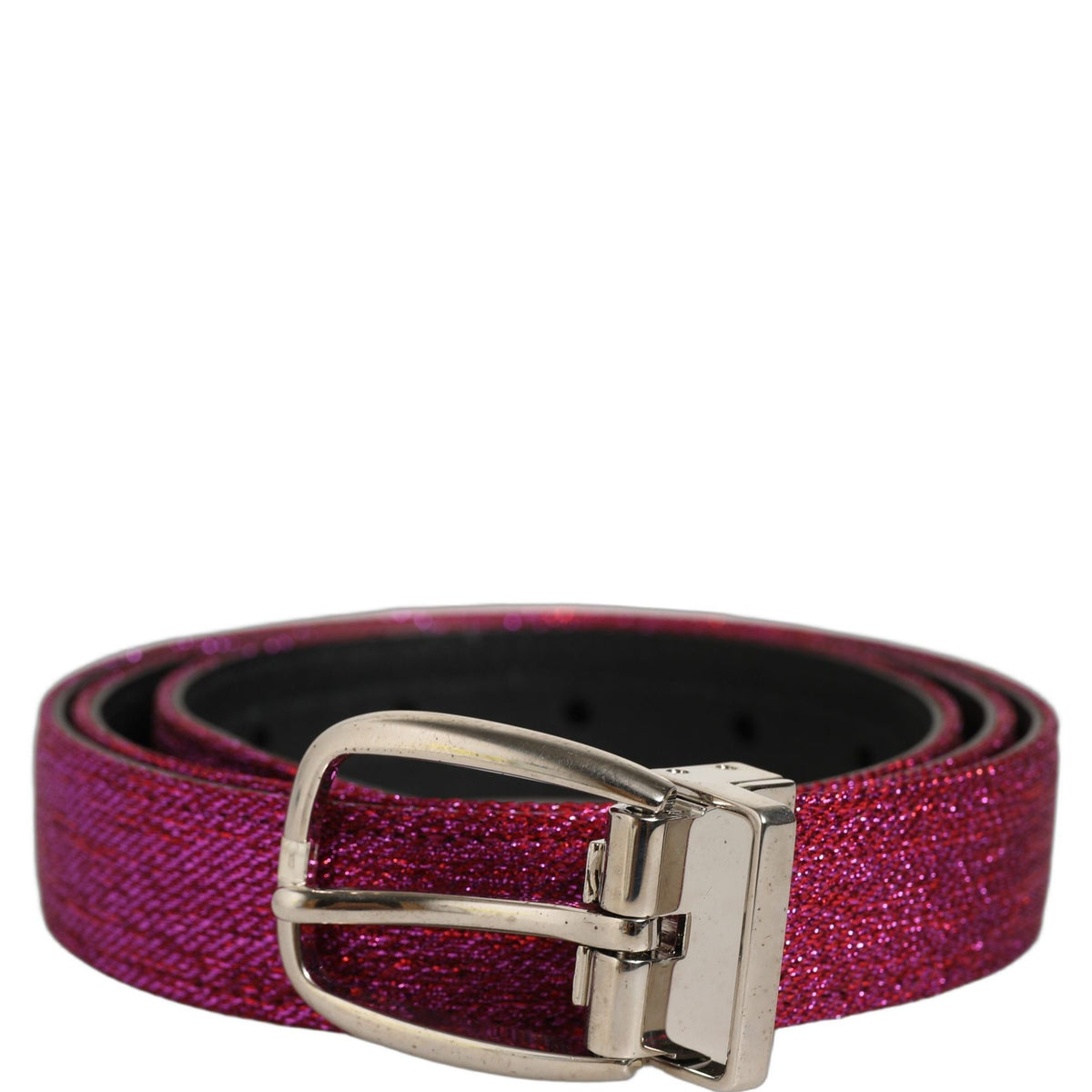 Dolce & Gabbana Men Fuchsia Glitter Silver Metal Buckle Belt