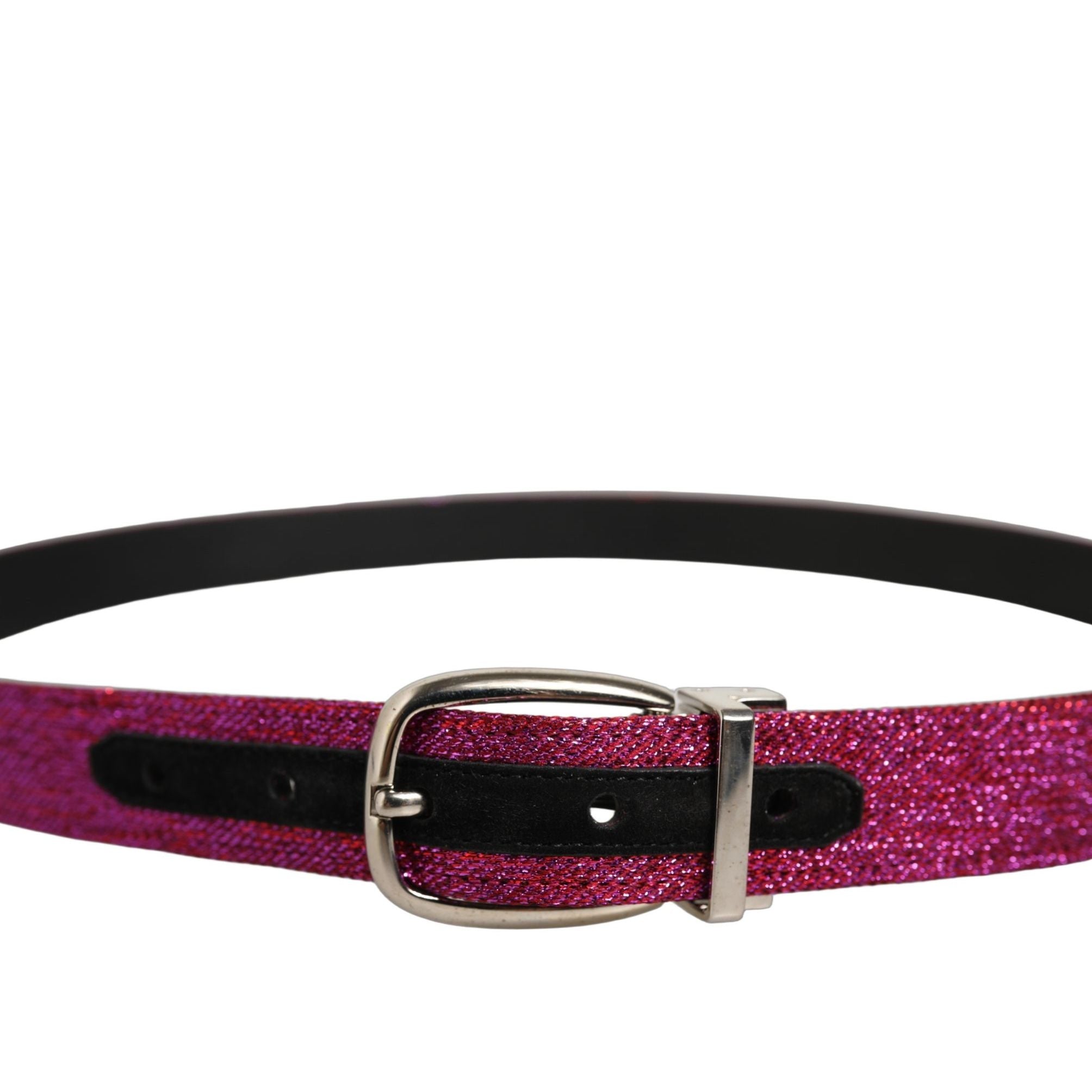 Dolce & Gabbana Men Fuchsia Glitter Silver Metal Buckle Belt