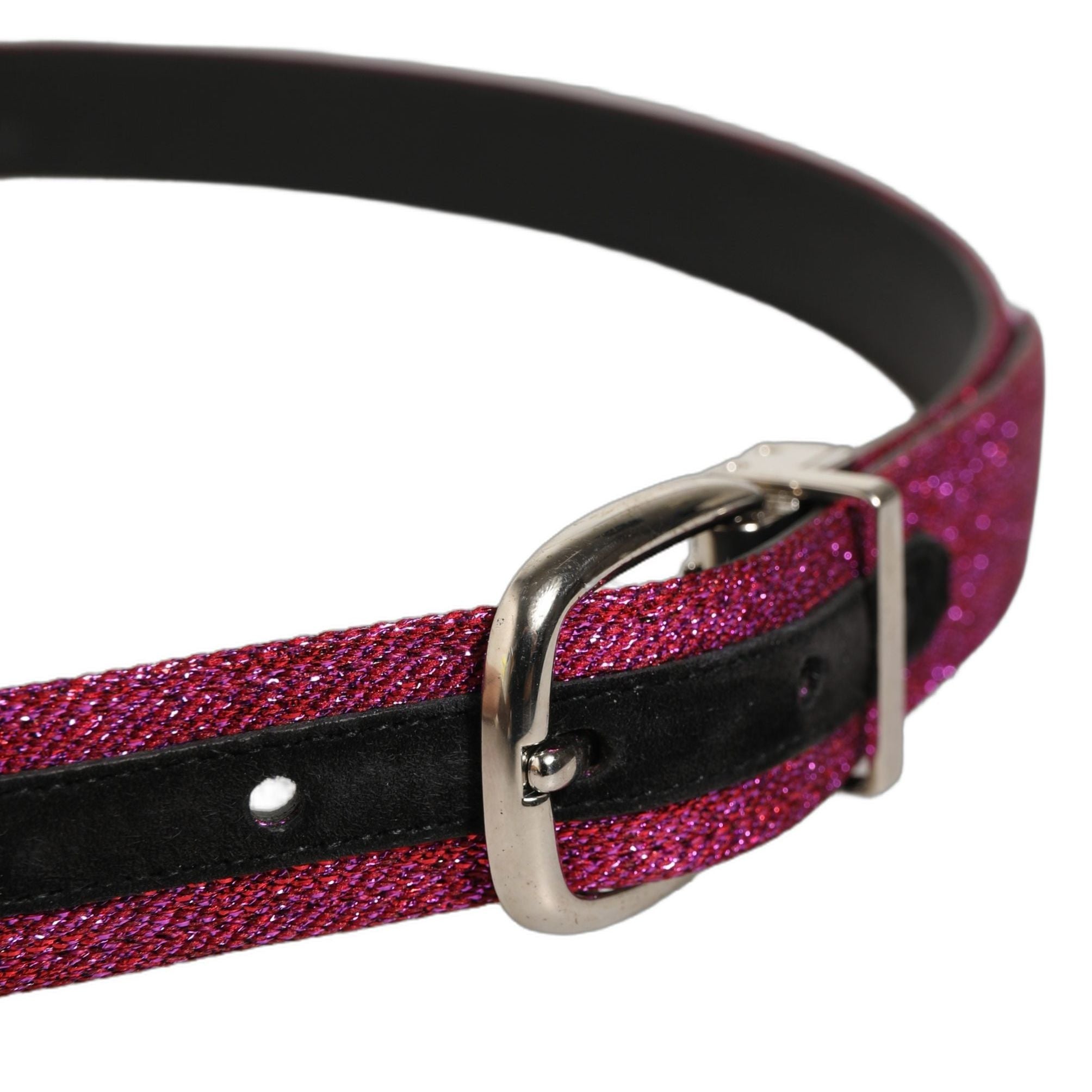 Dolce & Gabbana Men Fuchsia Glitter Silver Metal Buckle Belt