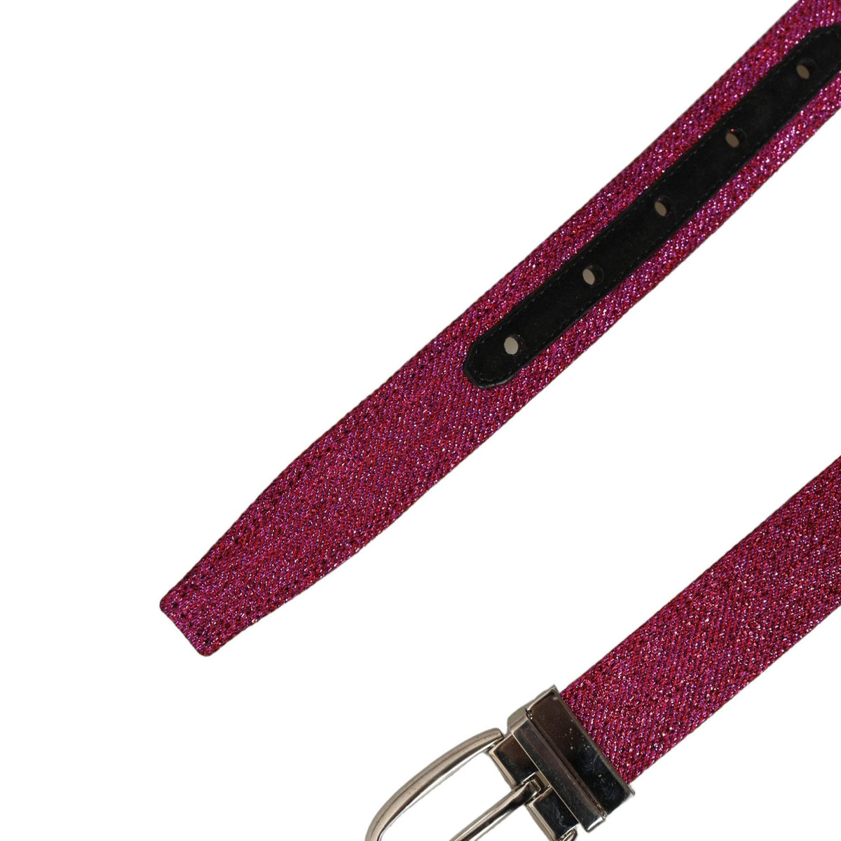 Dolce & Gabbana Men Fuchsia Glitter Silver Metal Buckle Belt