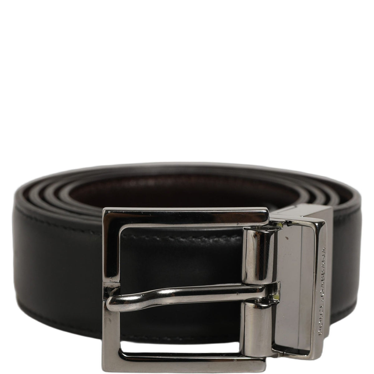 Dolce & Gabbana Black Classic Leather Silver Tone Buckle Belt