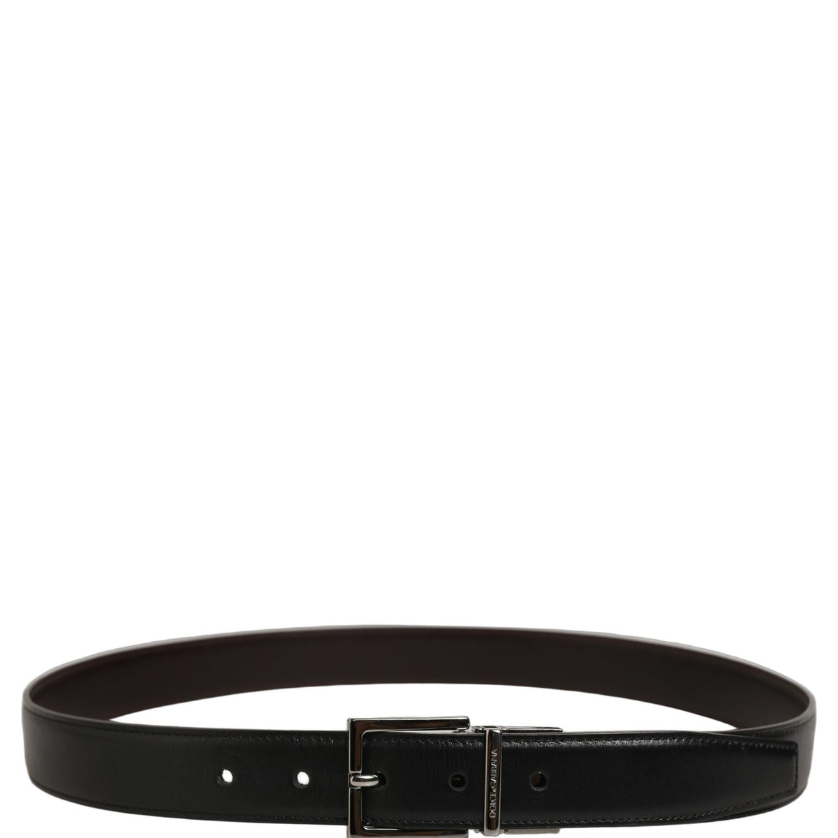 Dolce & Gabbana Black Classic Leather Silver Tone Buckle Belt