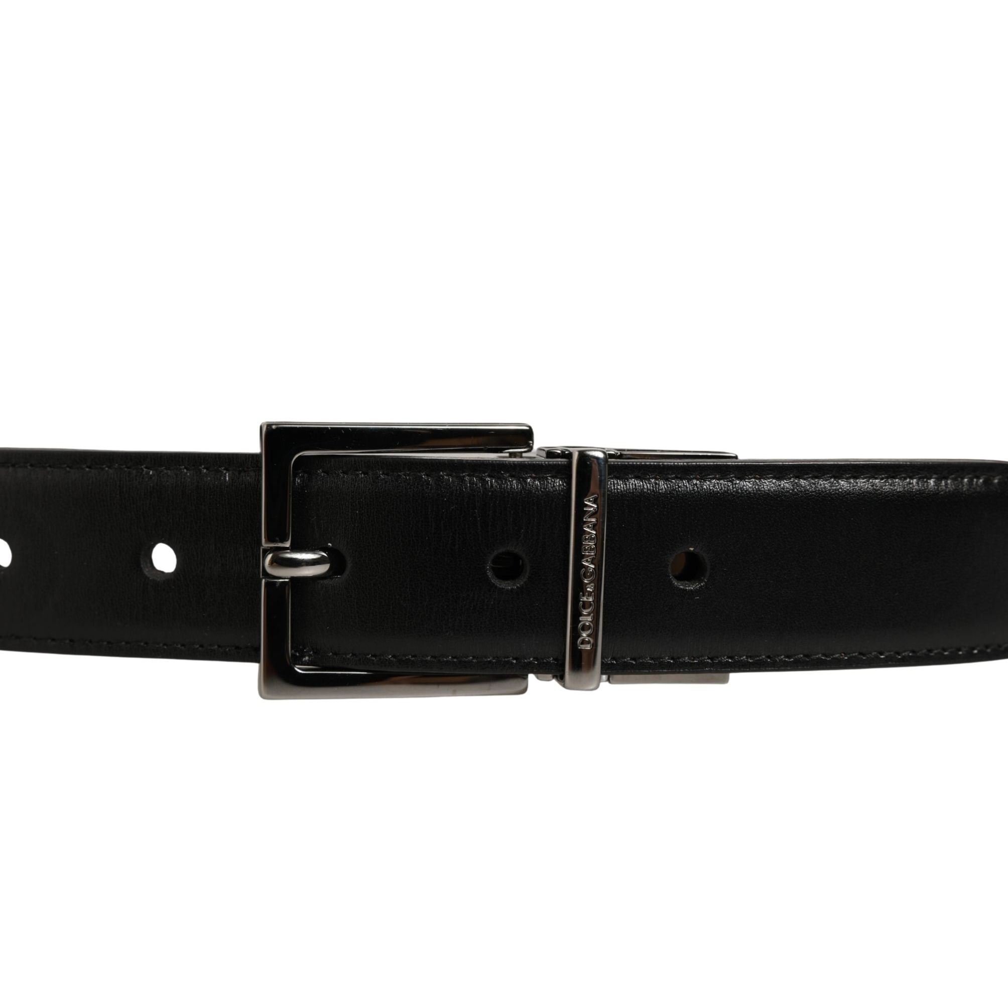 Dolce & Gabbana Black Classic Leather Silver Tone Buckle Belt