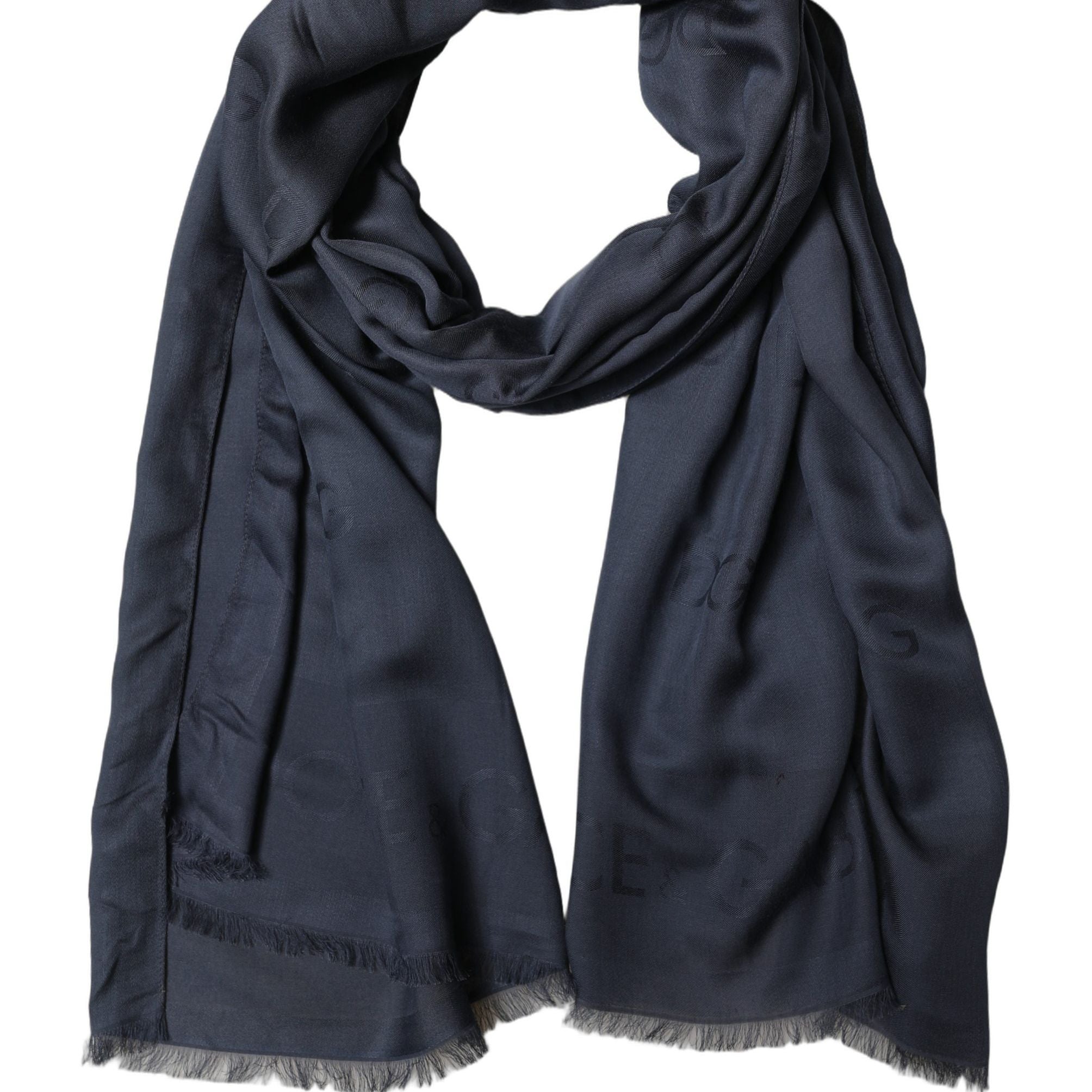 Dolce & Gabbana Dark Blue Modal Frayed Edge Lace Stole Scarf