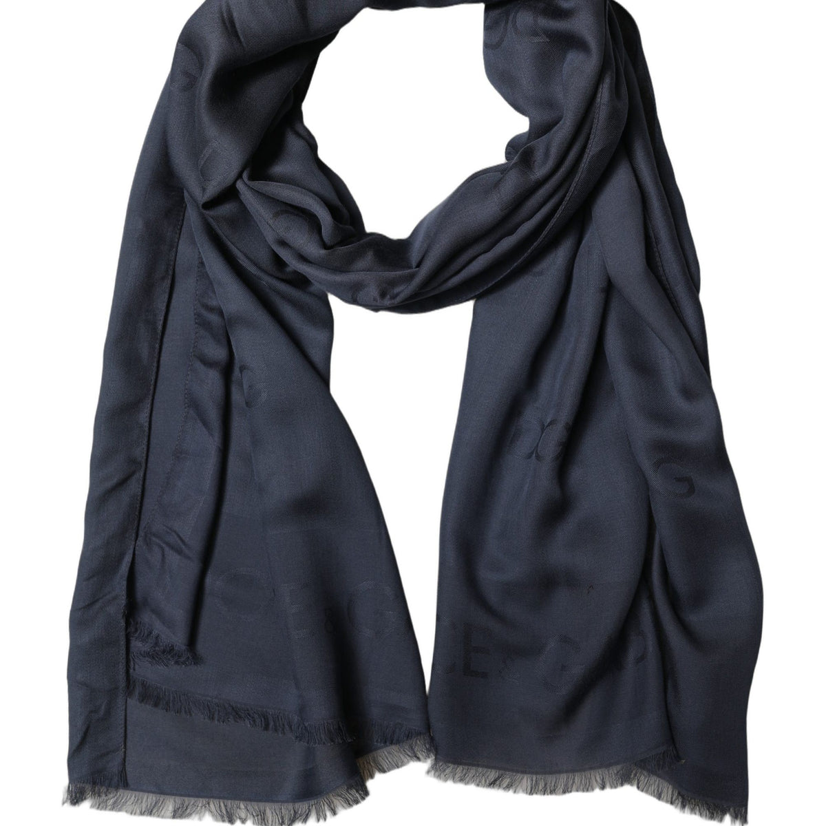 Dolce & Gabbana Dark Blue Modal Frayed Edge Lace Stole Scarf
