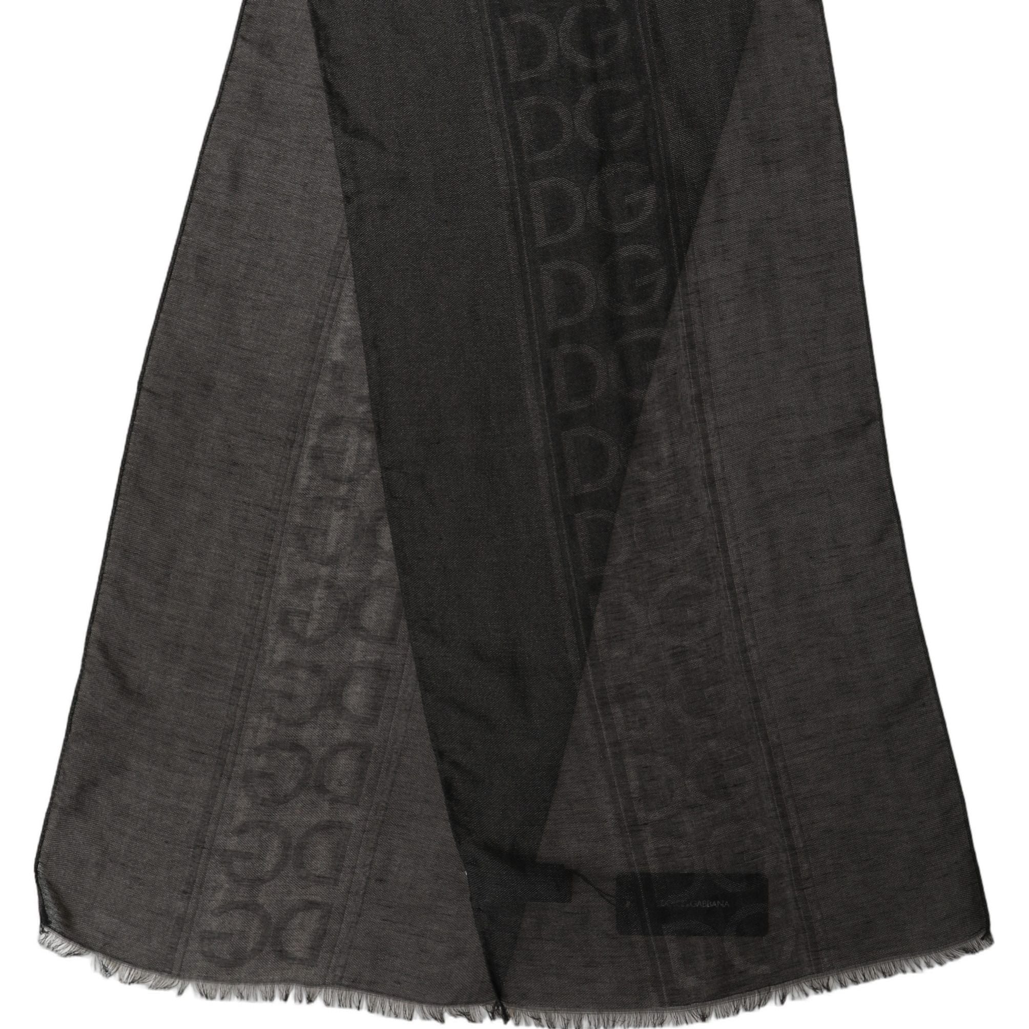 Dolce & Gabbana Black DG Logo Fringed Edge Lace Stole Scarf