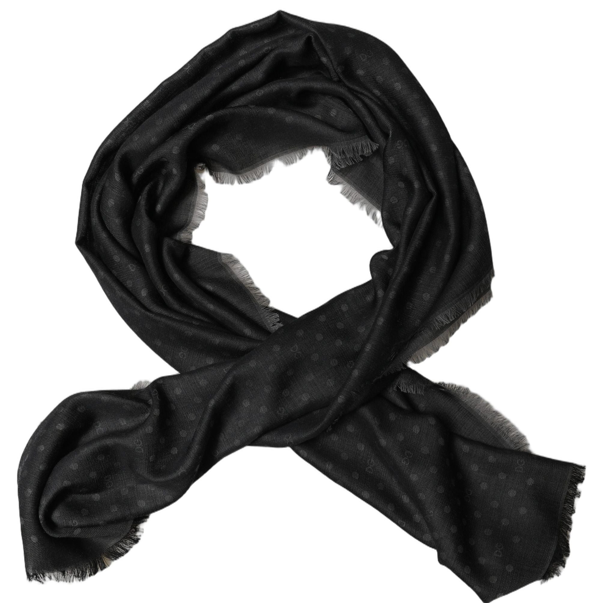 Dolce & Gabbana Men Black Viscose Polka Dot Fringe Shawl Lace Stole