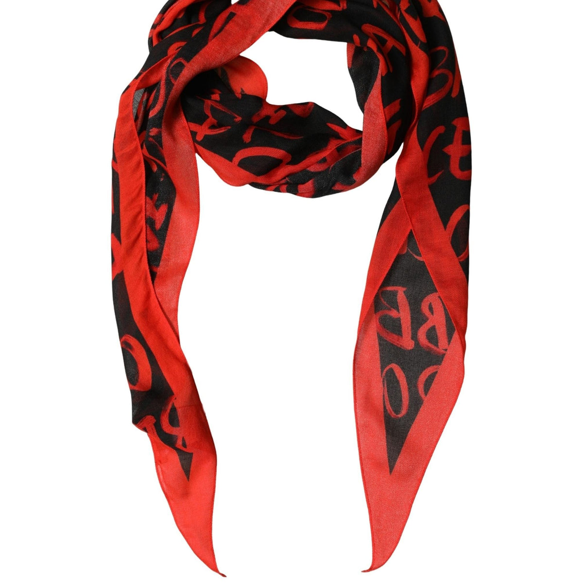 Dolce & Gabbana Men Red Black Graffiti Logo Lace Stole Scarf