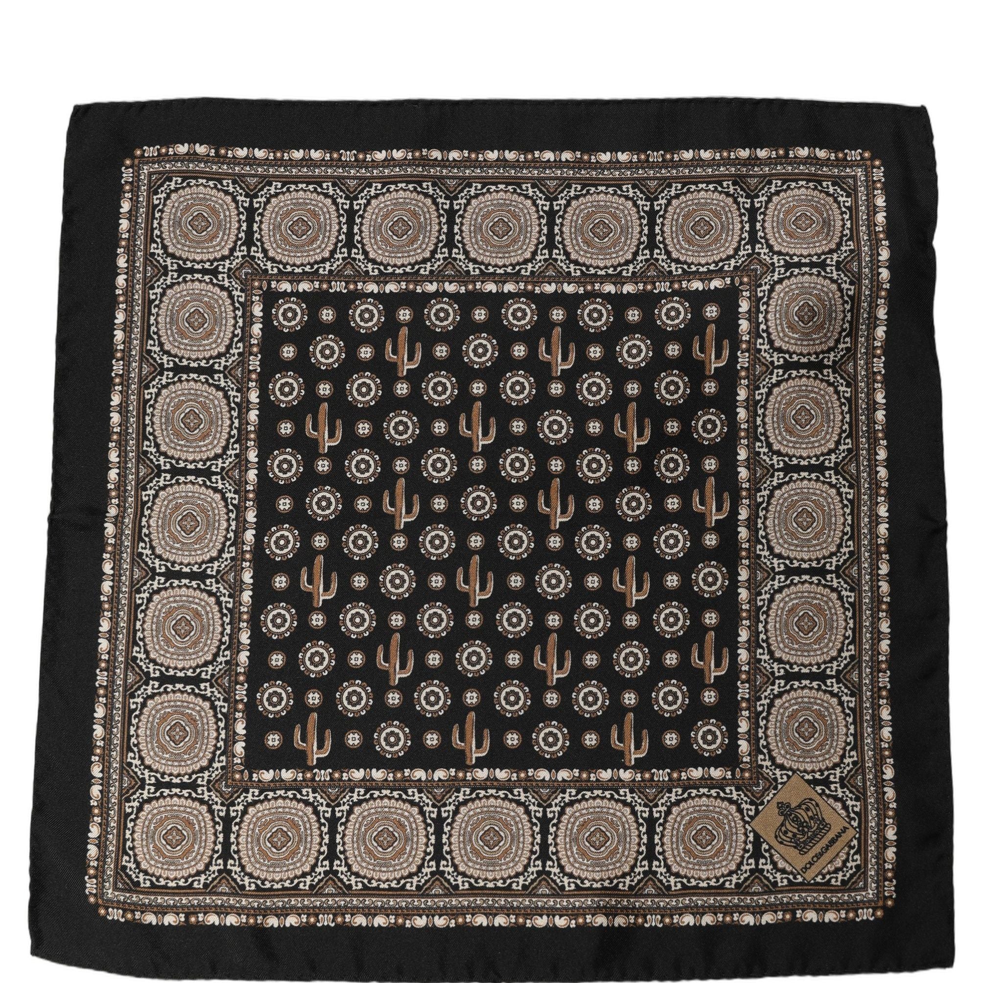 Dolce & Gabbana Black Cactus Silk Pocket Square Foulard Scarf