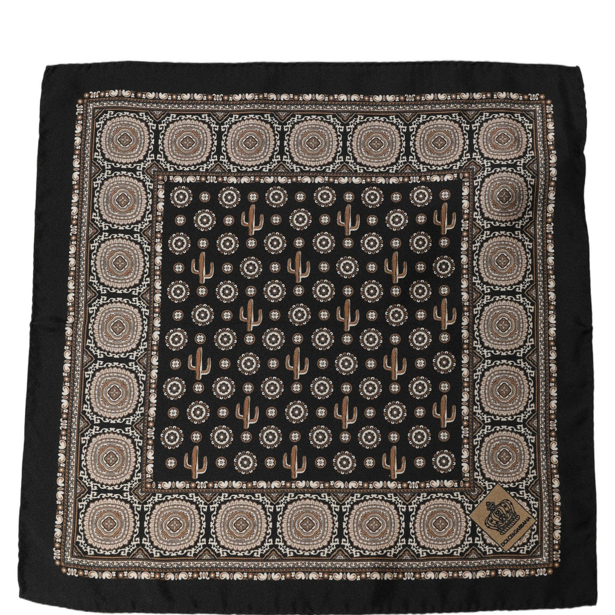 Dolce & Gabbana Black Cactus Silk Pocket Square Foulard Scarf