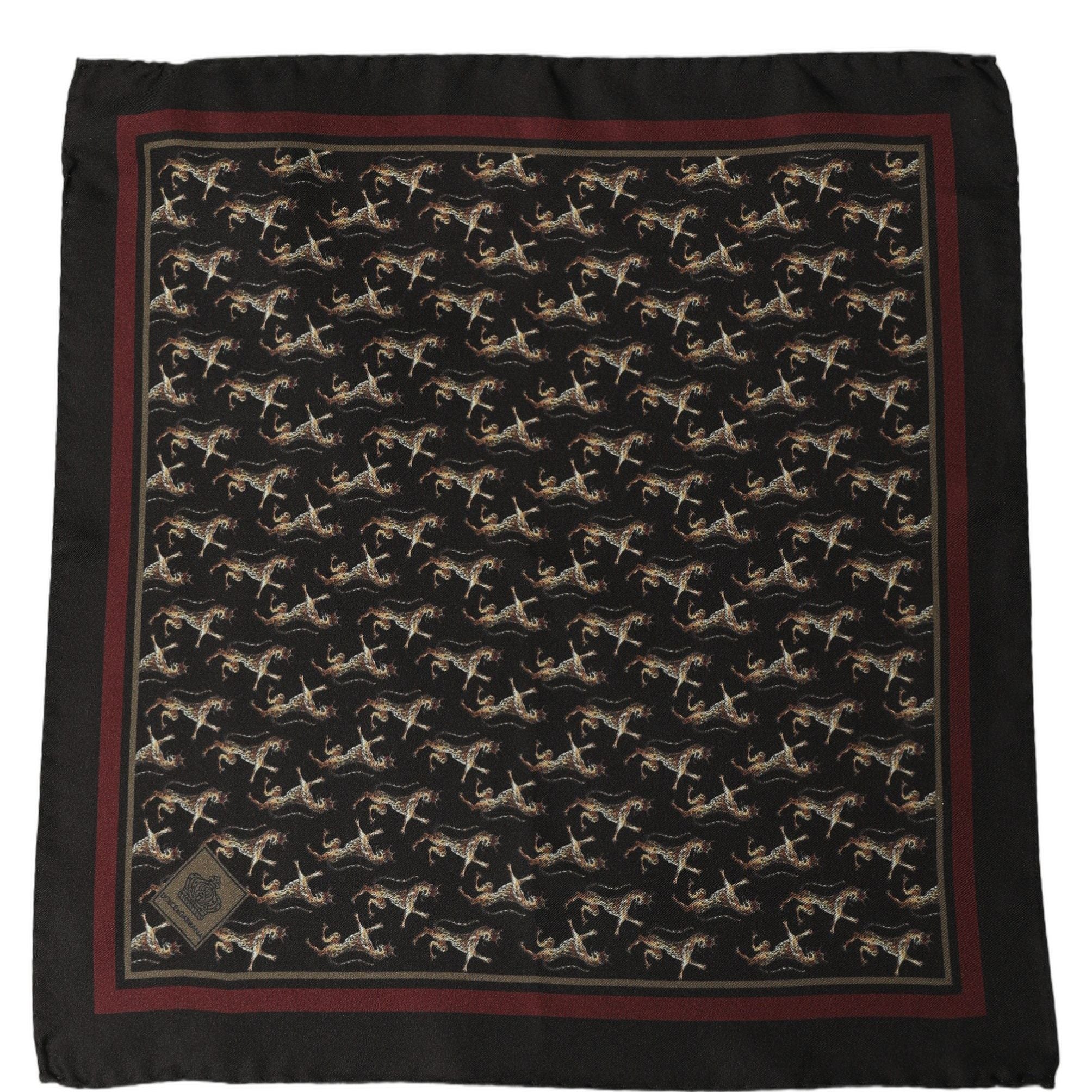 Dolce & Gabbana Black Horse Silk Pocket Square Foulard Scarf