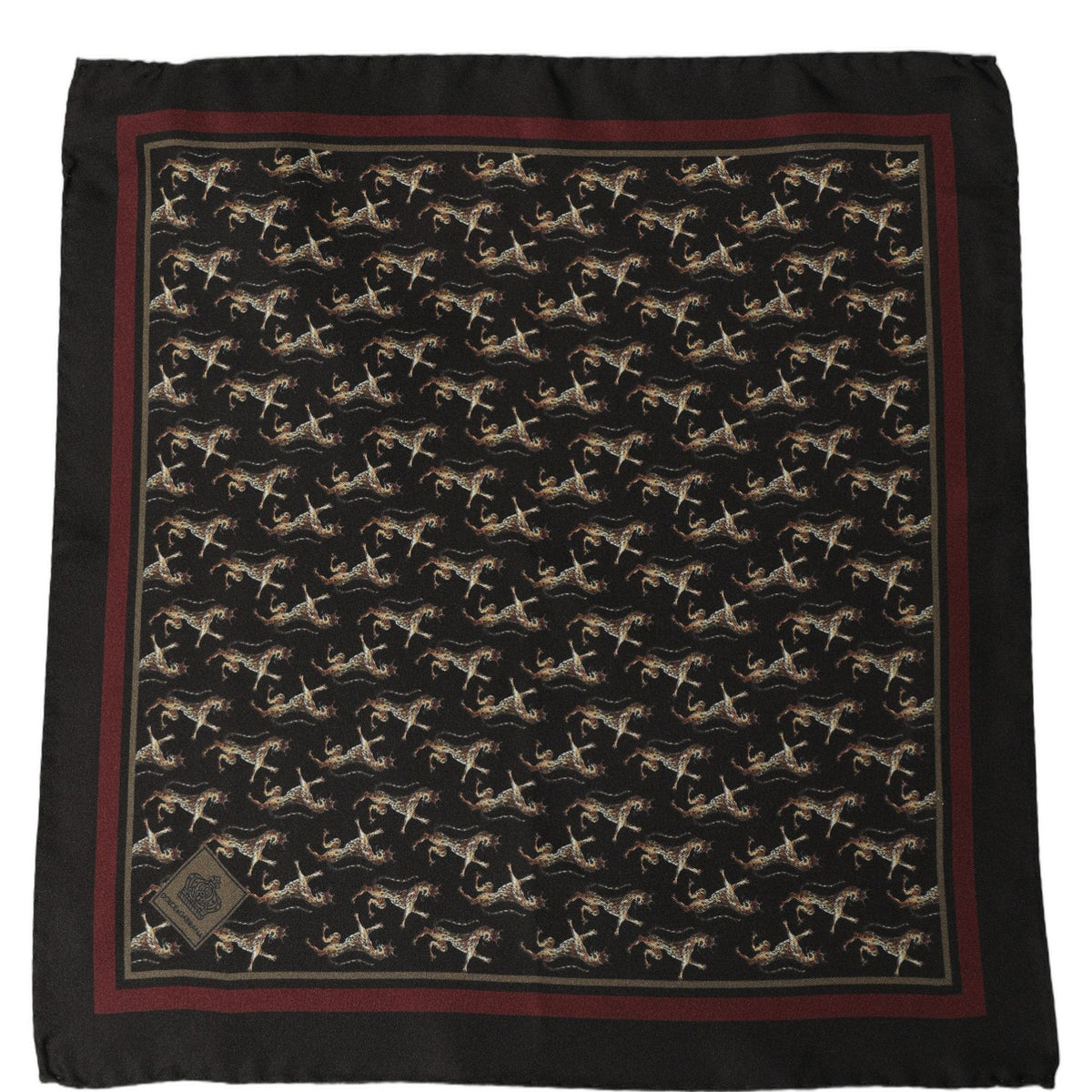 Dolce & Gabbana Black Horse Silk Pocket Square Foulard Scarf