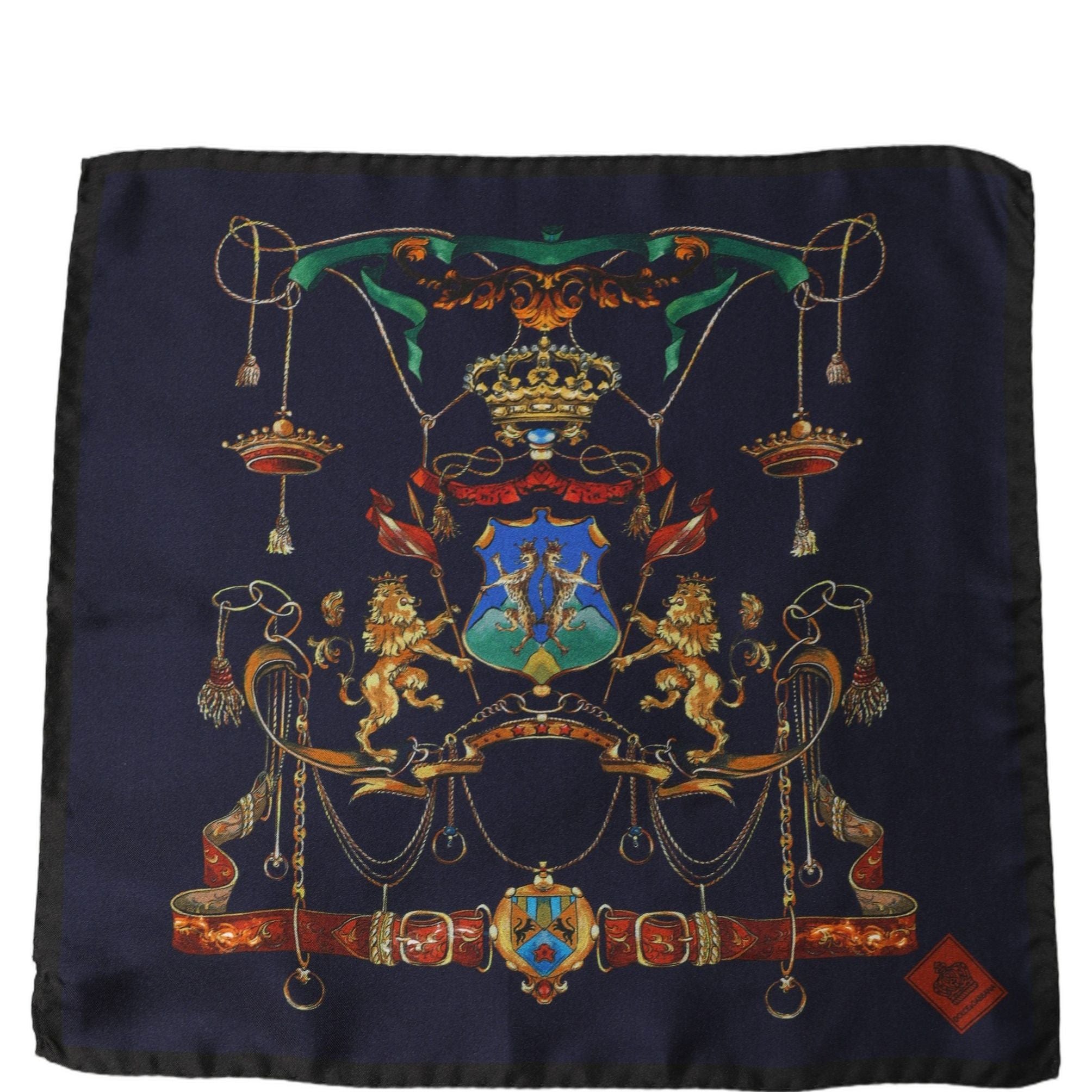 Dolce & Gabbana Navy Blue Heraldic Silk Square Foulard Scarf