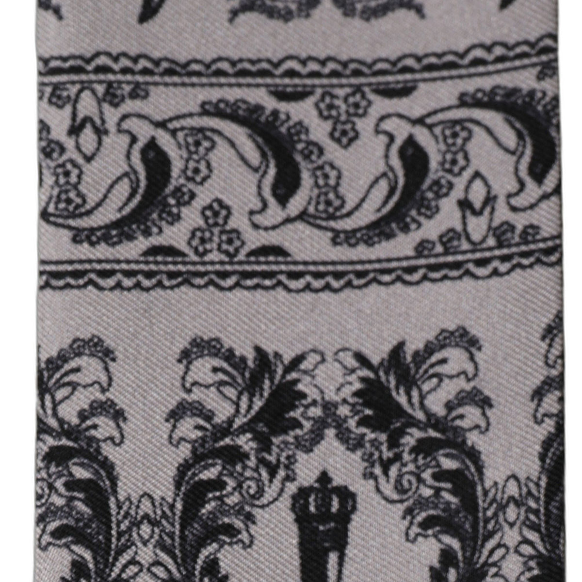 Dolce & Gabbana Gray Baroque Silk Fringed Skinny Foulard Scarf