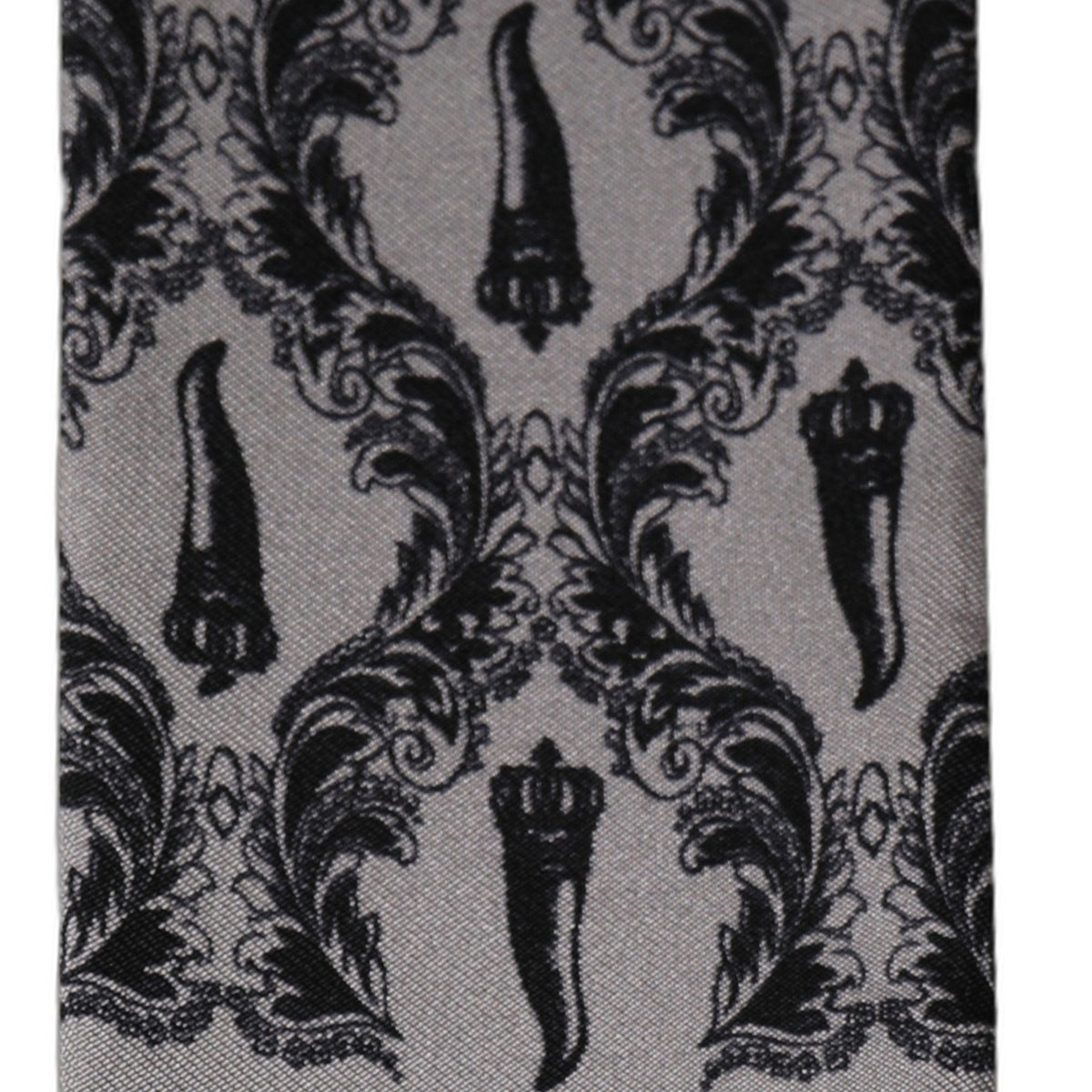 Dolce & Gabbana Gray Baroque Silk Fringed Skinny Foulard Scarf