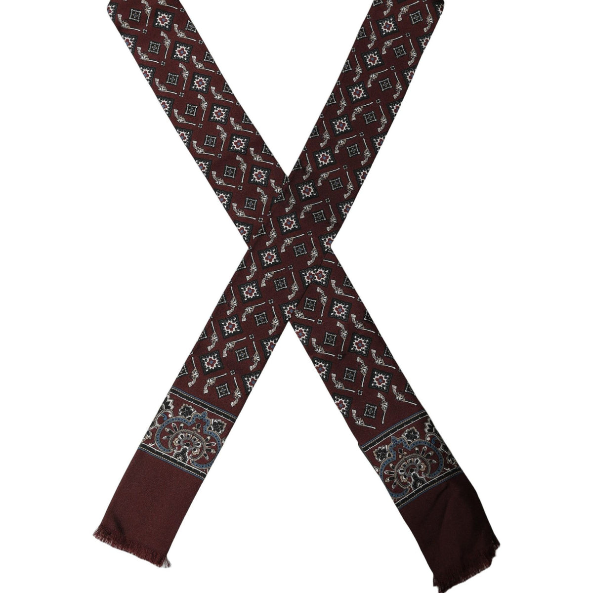 Dolce & Gabbana Burgundy Skinny Twilly Fringed Foulard Scarf