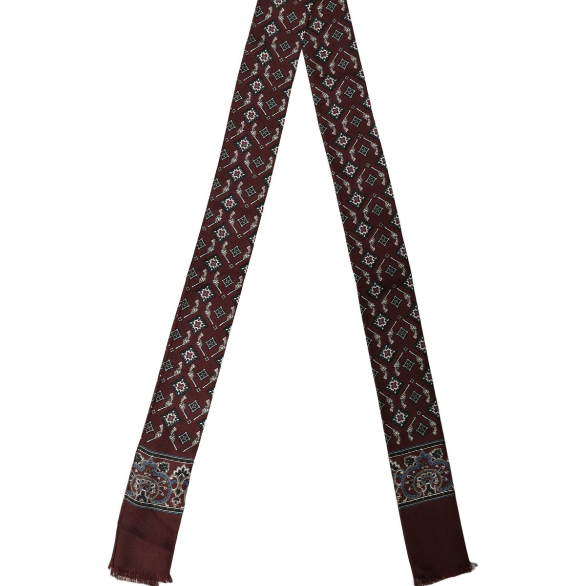 Dolce & Gabbana Burgundy Skinny Twilly Fringed Foulard Scarf