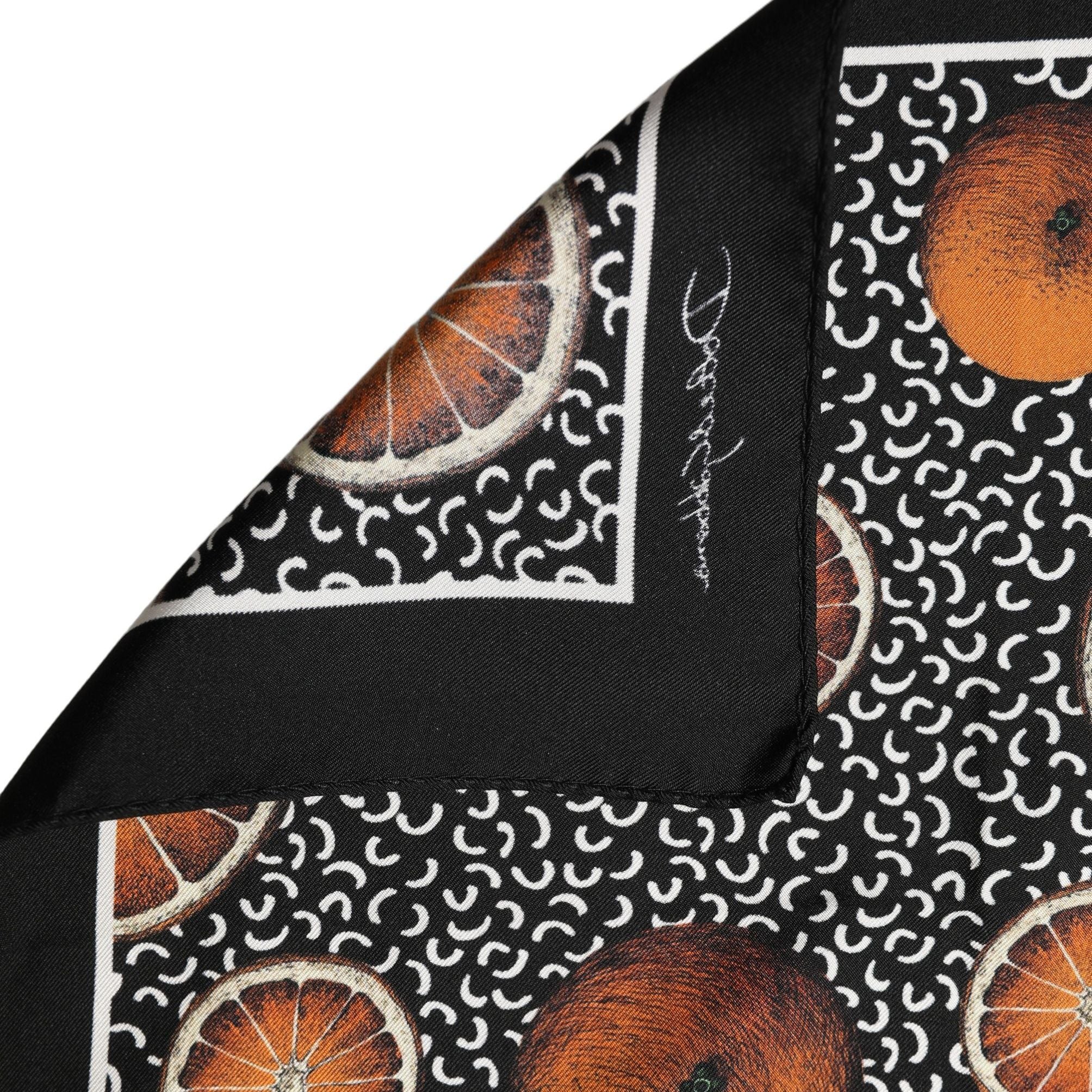 Dolce & Gabbana Black Silk Orange Pocket Square Foulard Scarf