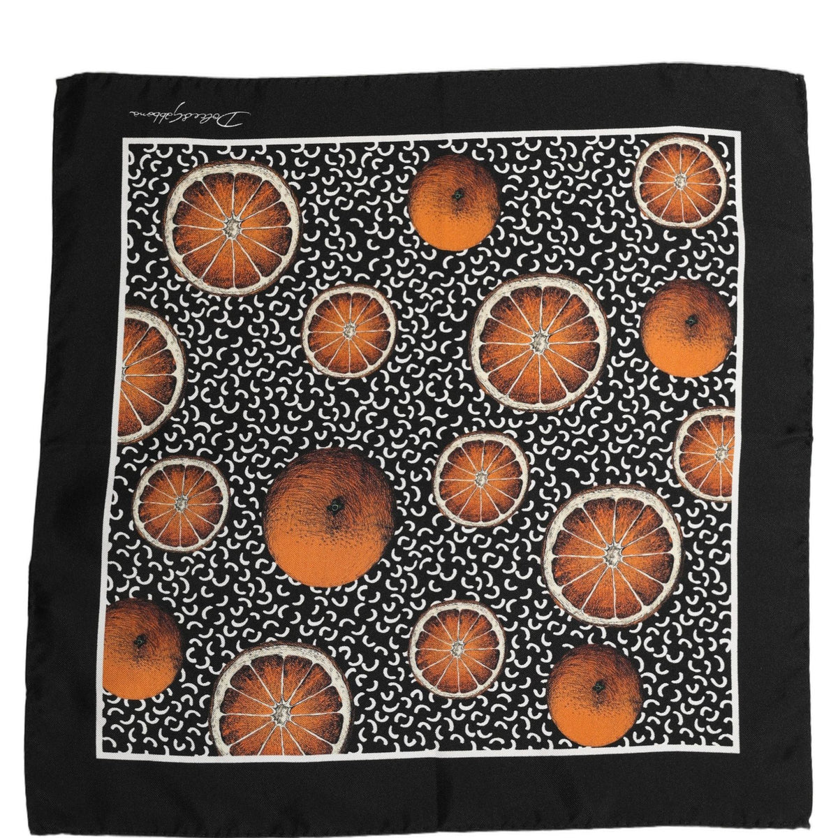 Dolce & Gabbana Black Silk Orange Pocket Square Foulard Scarf