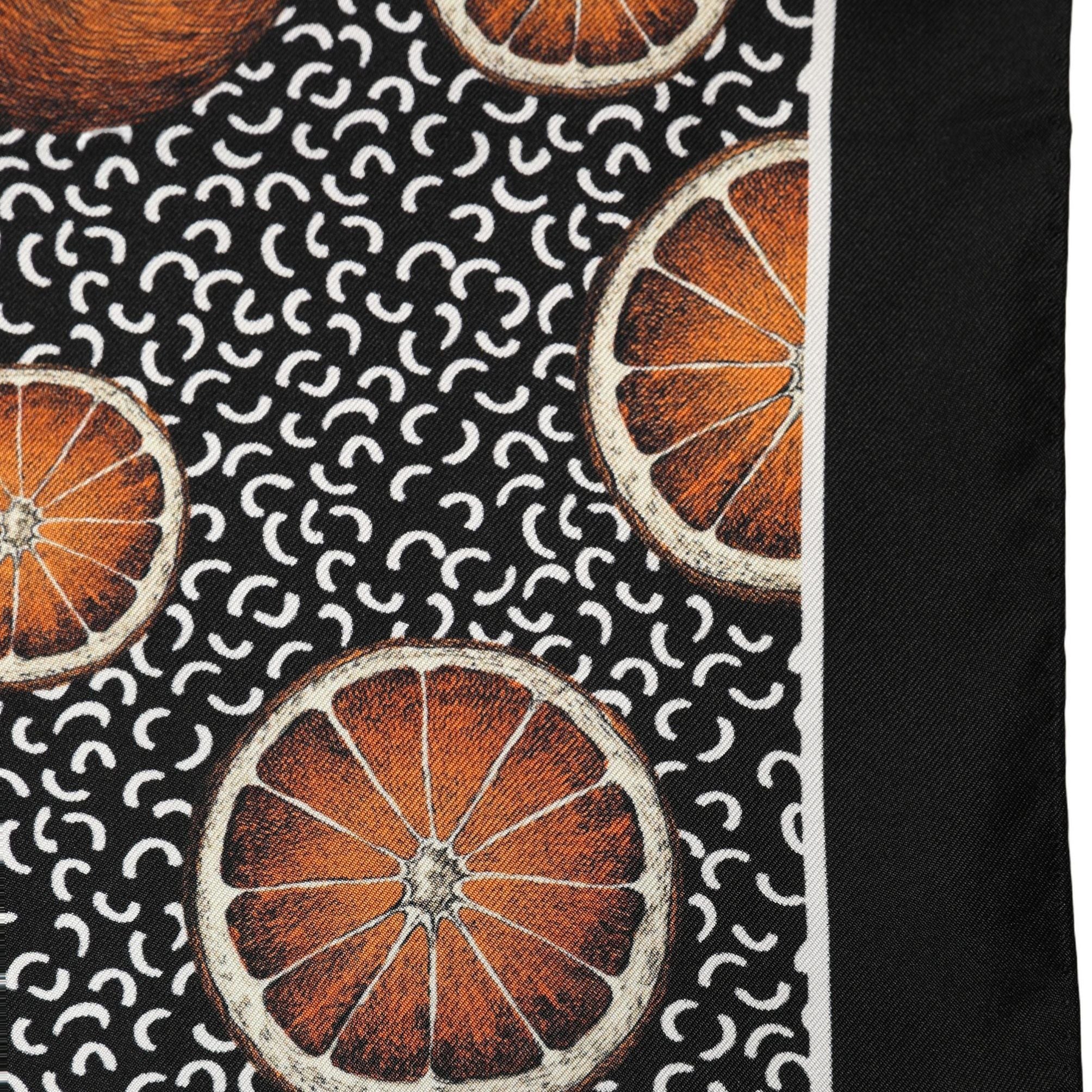 Dolce & Gabbana Black Silk Orange Pocket Square Foulard Scarf
