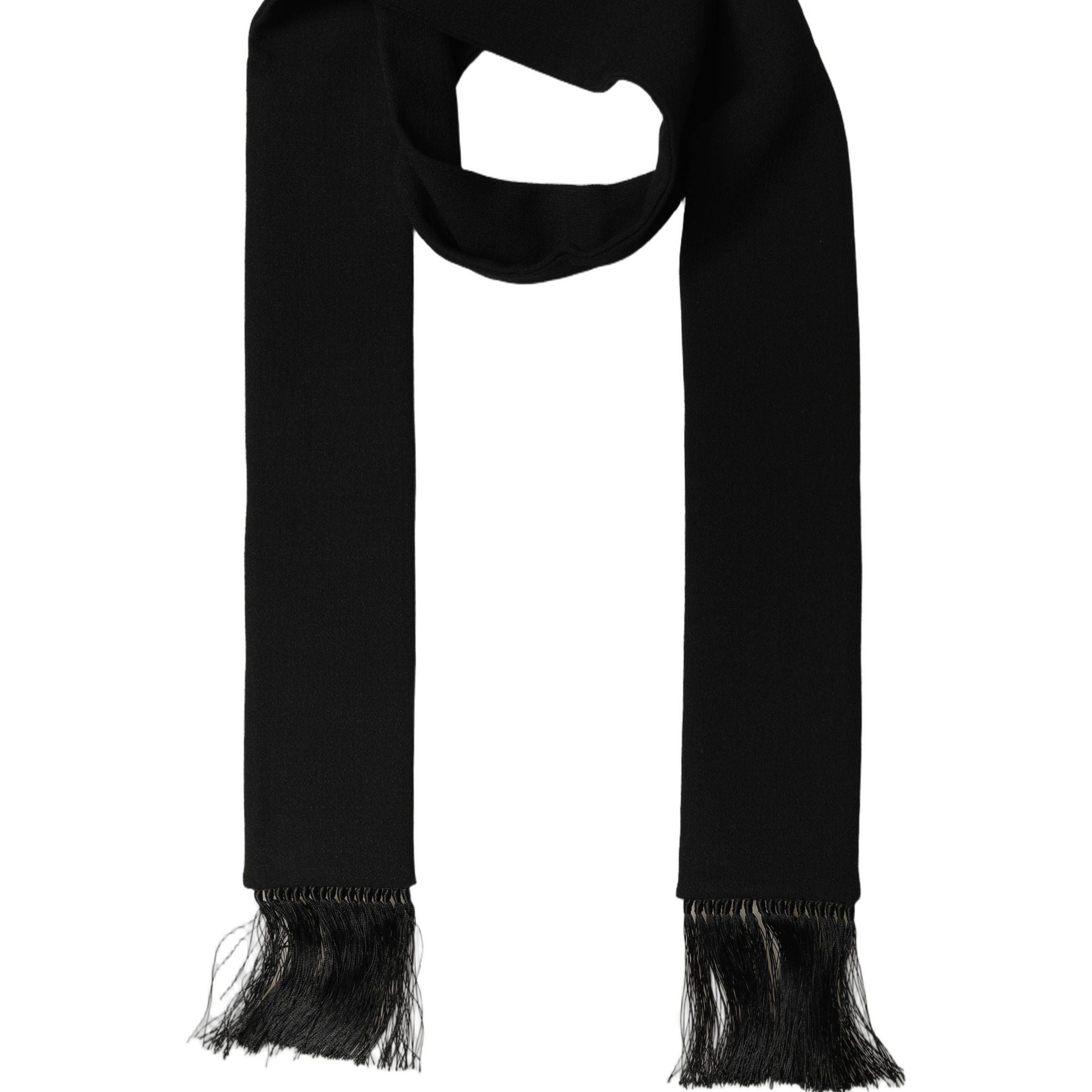 Dolce & Gabbana Men Black Wool Knitted Fringed Foulard Scarf