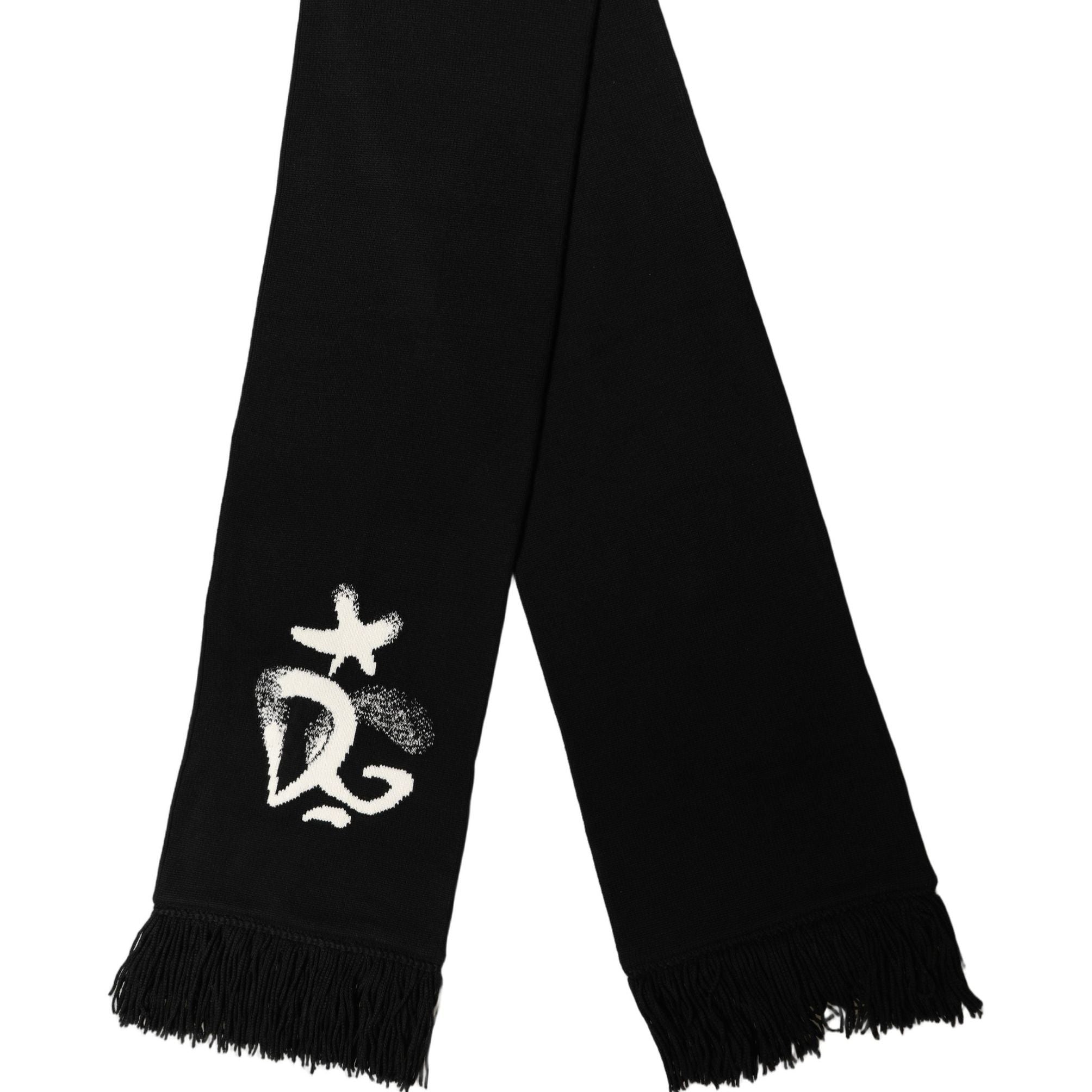 Dolce & Gabbana Black Cashmere Knitted Fringed Foulard Scarf