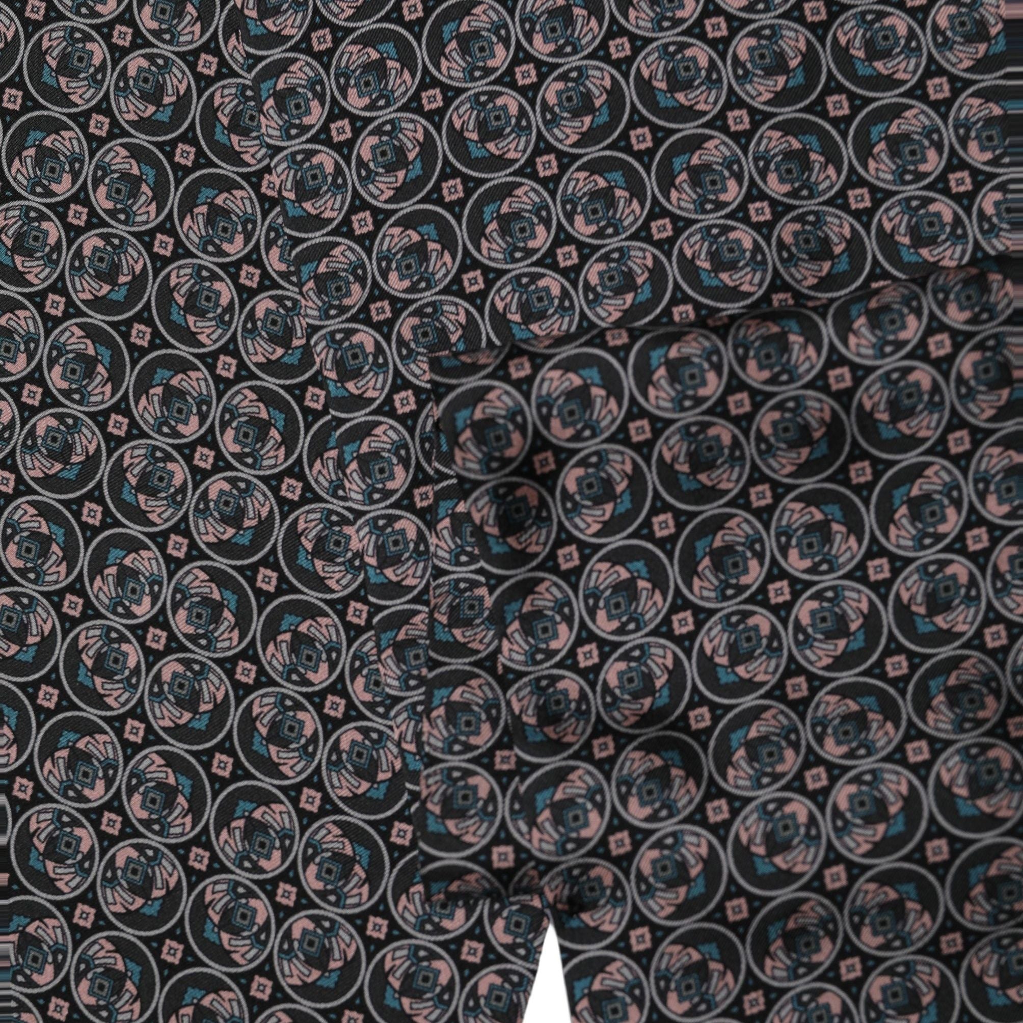 Dolce & Gabbana Black Silk Geometric Fringed Neck Shawl Scarf