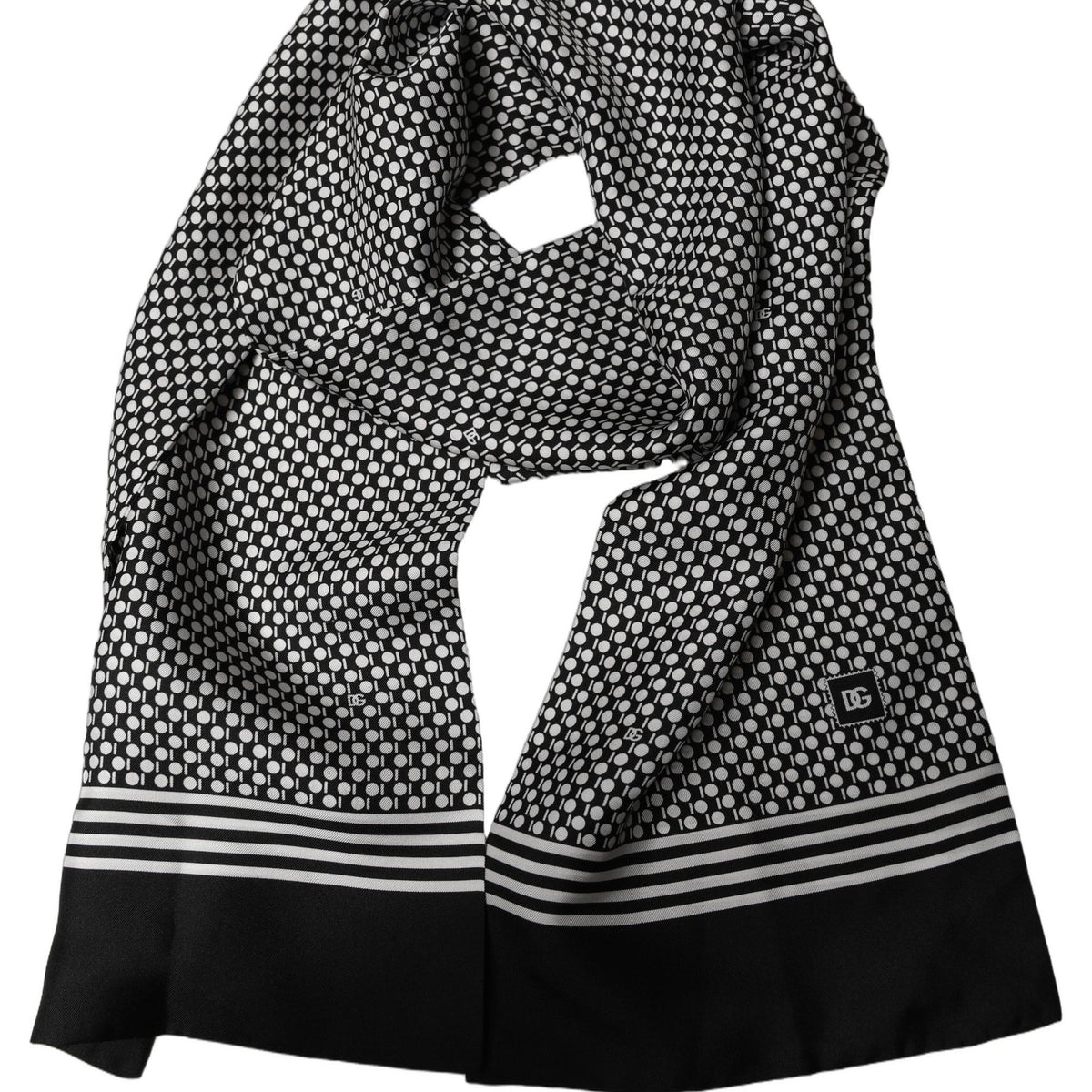 Dolce & Gabbana Black White Geometric Silk Neck Shawl Scarf