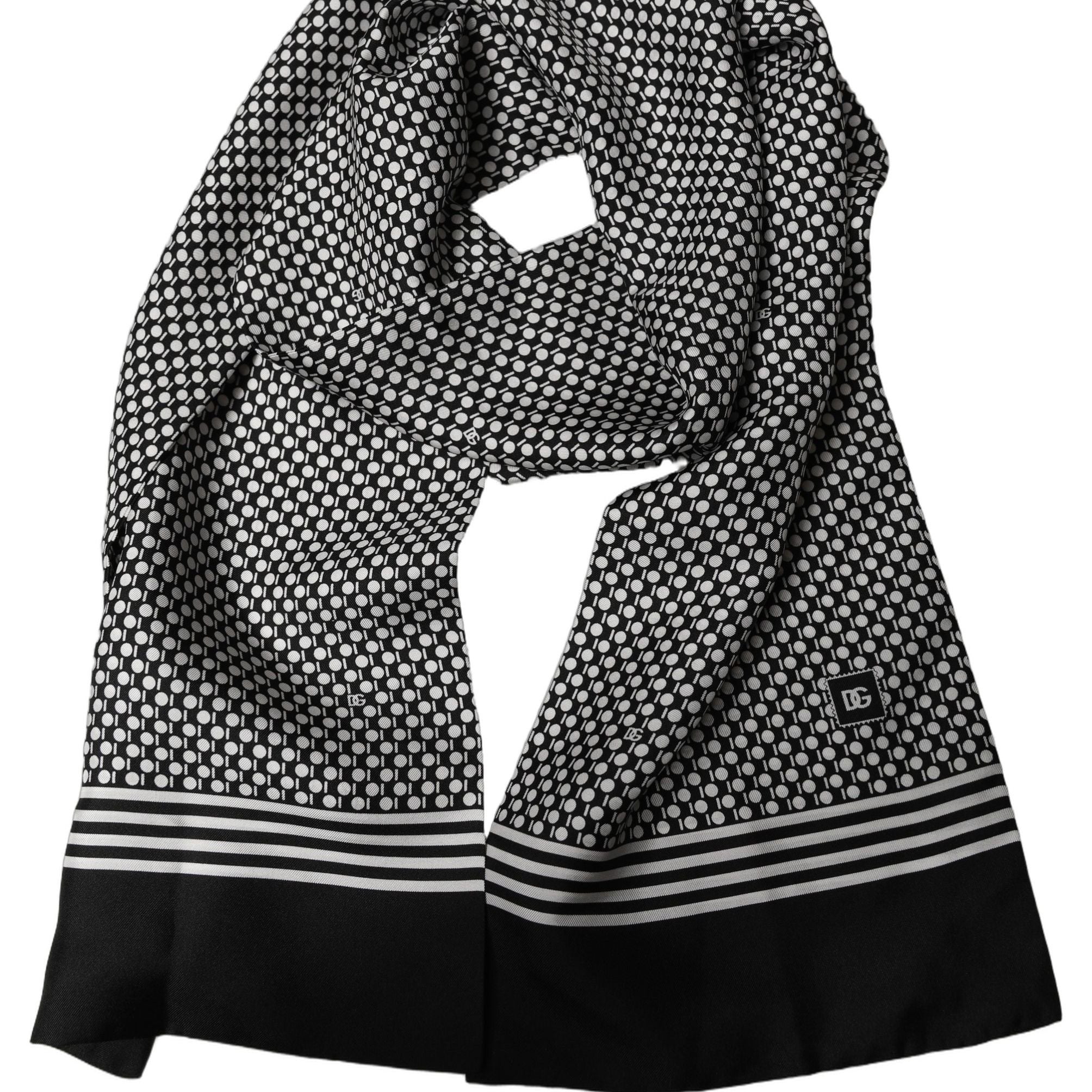 Dolce & Gabbana Black White Geometric Silk Neck Shawl Scarf