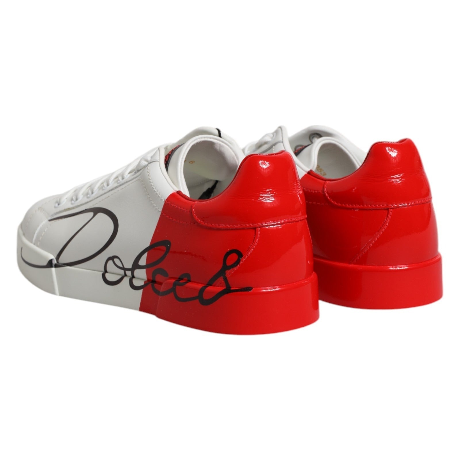 Dolce & Gabbana White Red Leather Logo Portofino Sneakers Shoes