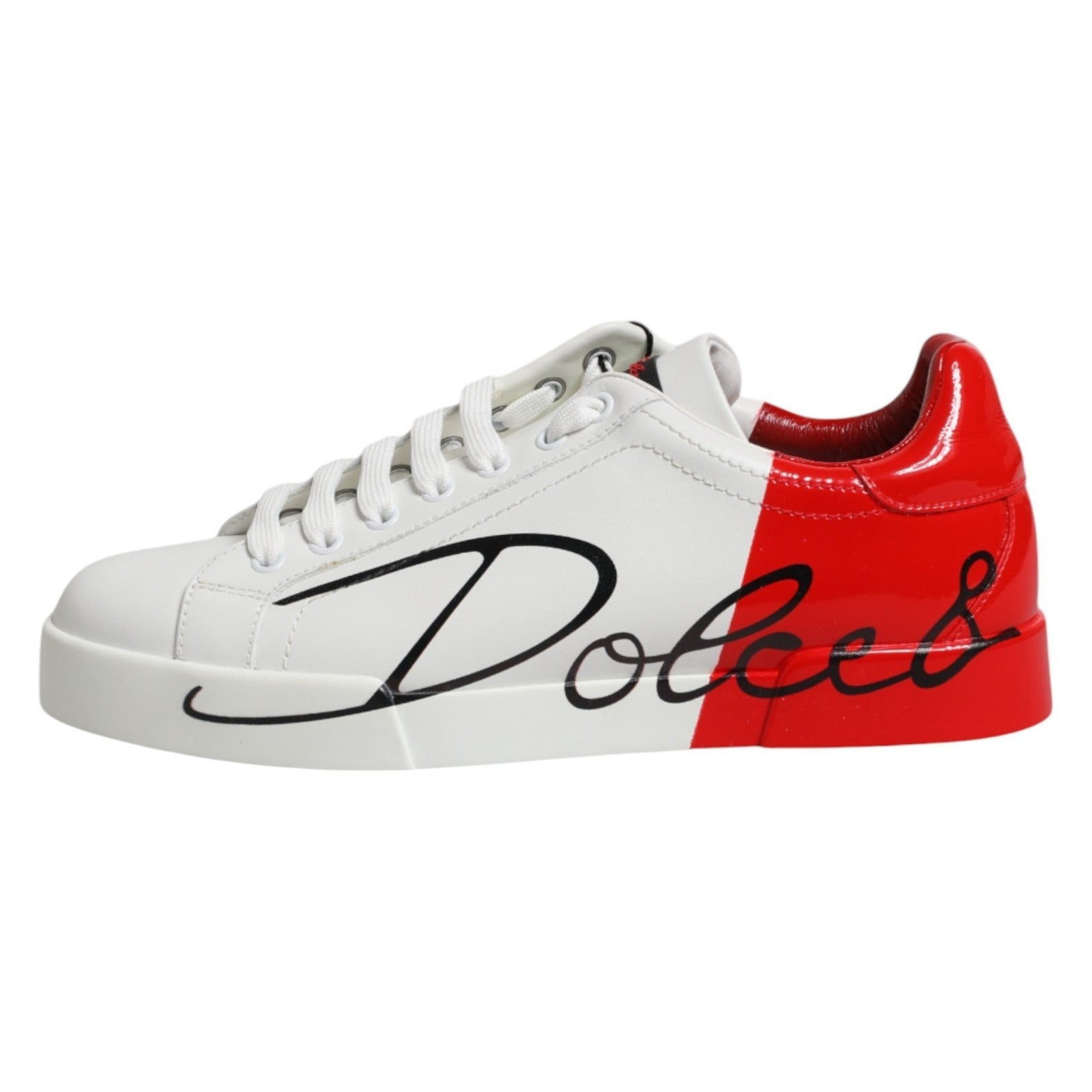 Dolce & Gabbana White Red Leather Logo Portofino Sneakers Shoes