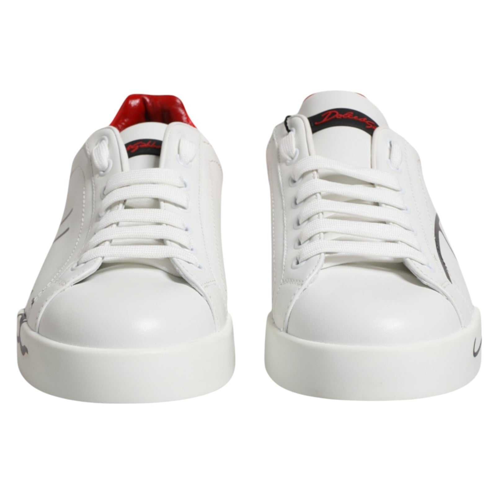 Dolce & Gabbana White Red Leather Logo Portofino Sneakers Shoes