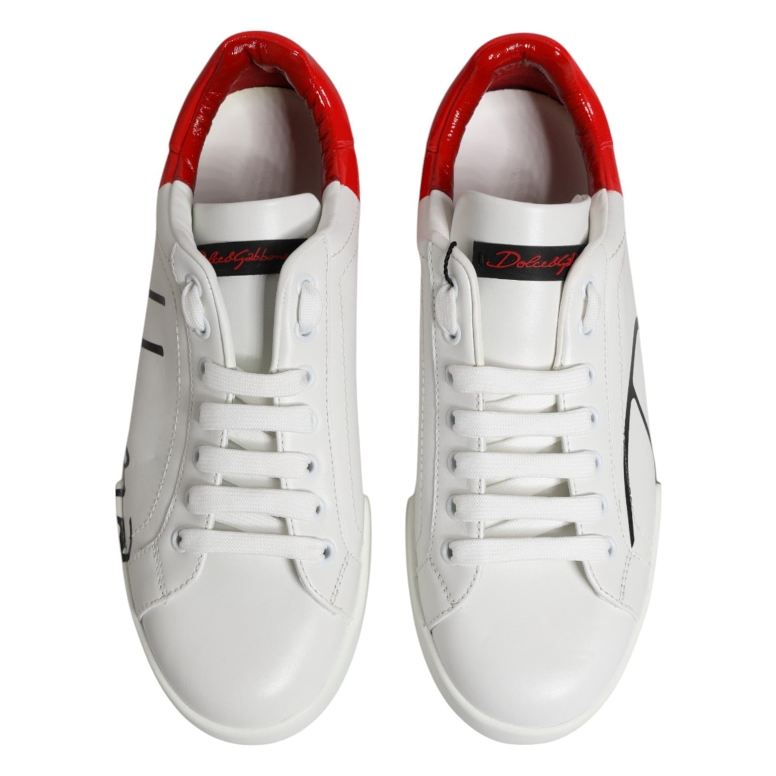 Dolce & Gabbana White Red Leather Logo Portofino Sneakers Shoes