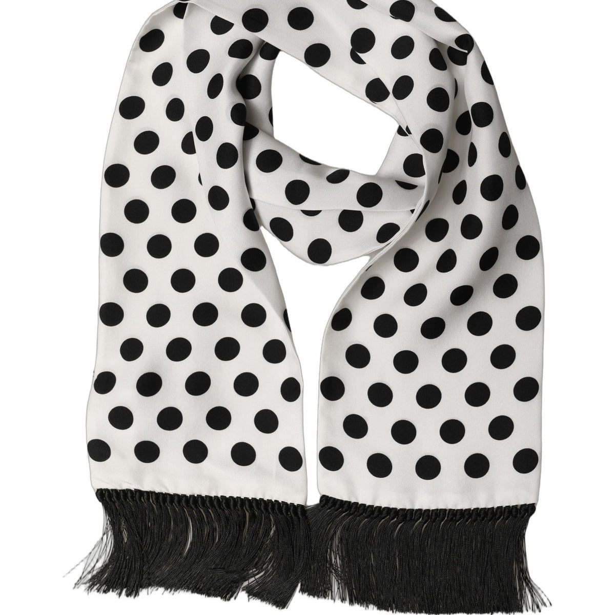 Dolce & Gabbana Black White Polka Dot Fringed Lace Stole Scarf